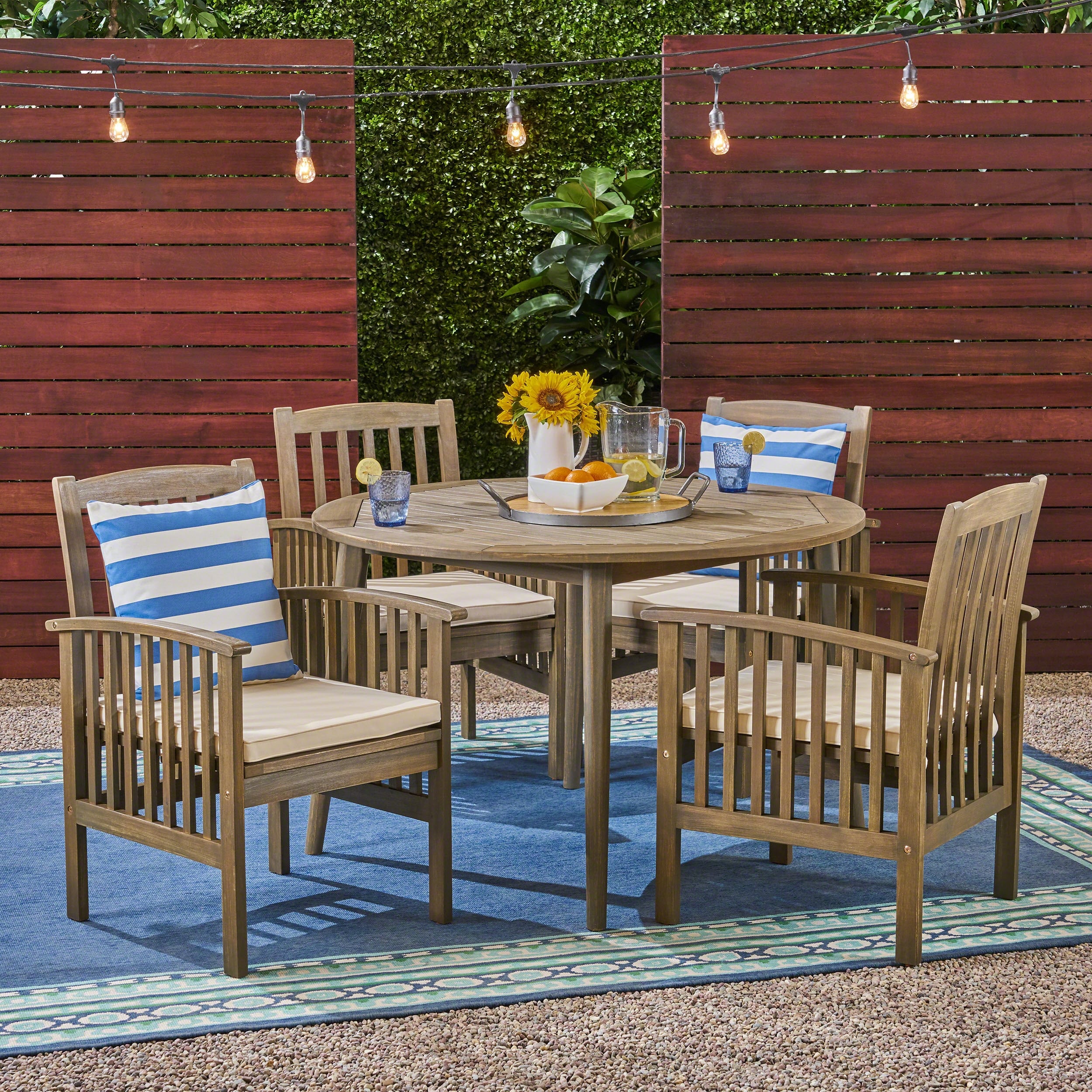 Casa Outdoor 4 Seater 47 Round Acacia Dining Set With Straight Legs By Christopher Knight Home