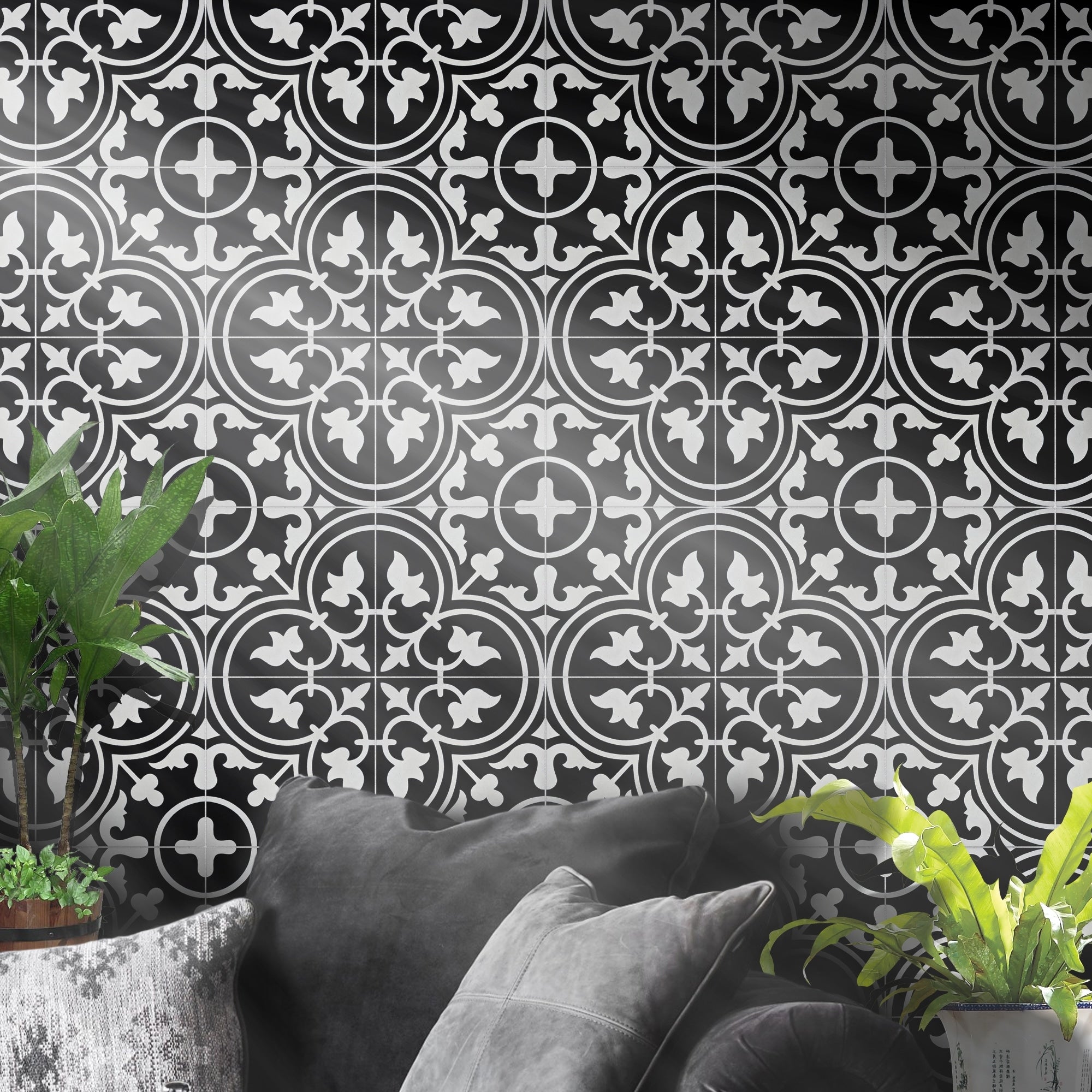 Casa In Black And White Handmade 8X8In Moroccan Tile Pack Of 12