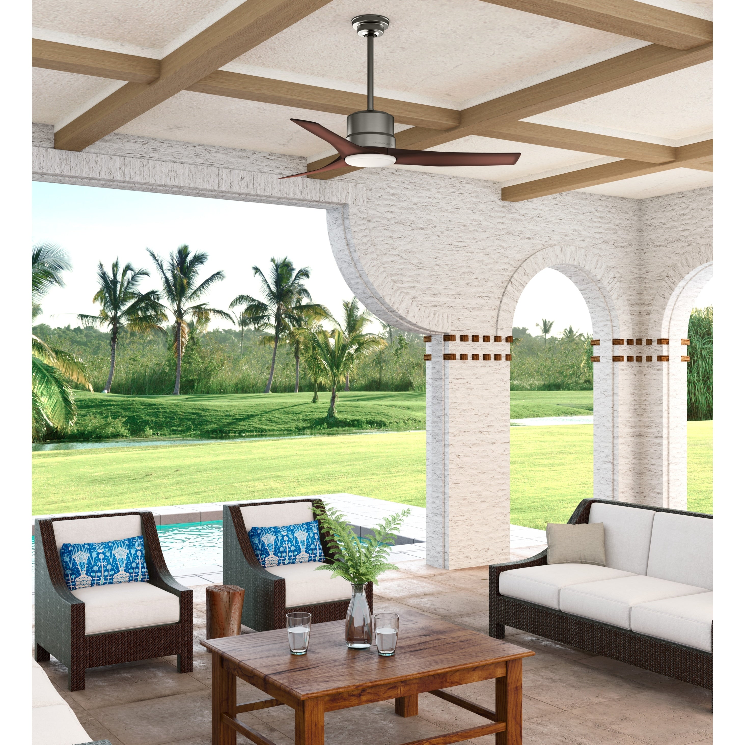Casablanca 52 Piston Outdoor Ceiling Fan With Led Light And Handheld Remote