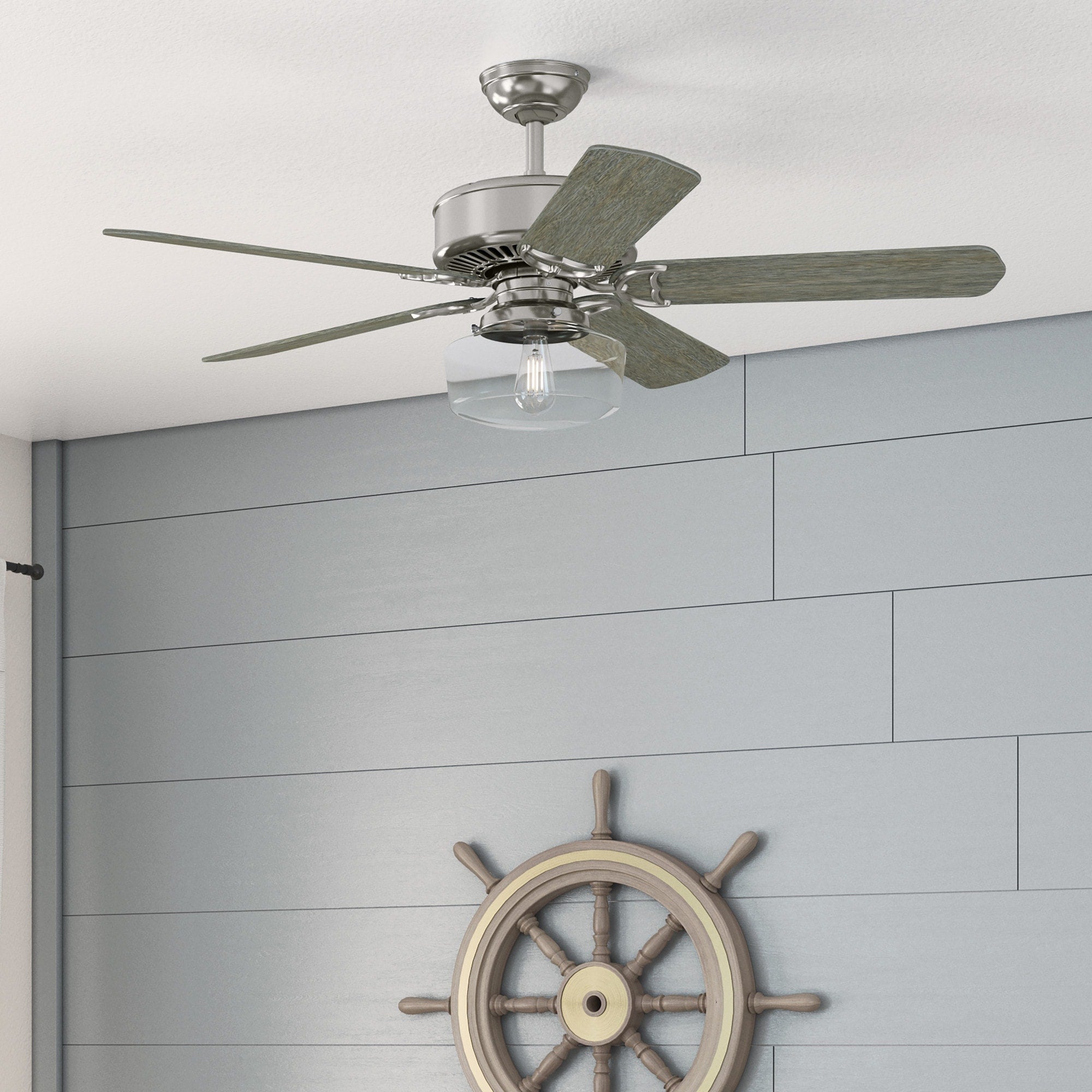 Casablanca 54 Inch Panama Brushed Cocoa Fan With 5 Distressed Walnut Dark Walnut Reversible Blades