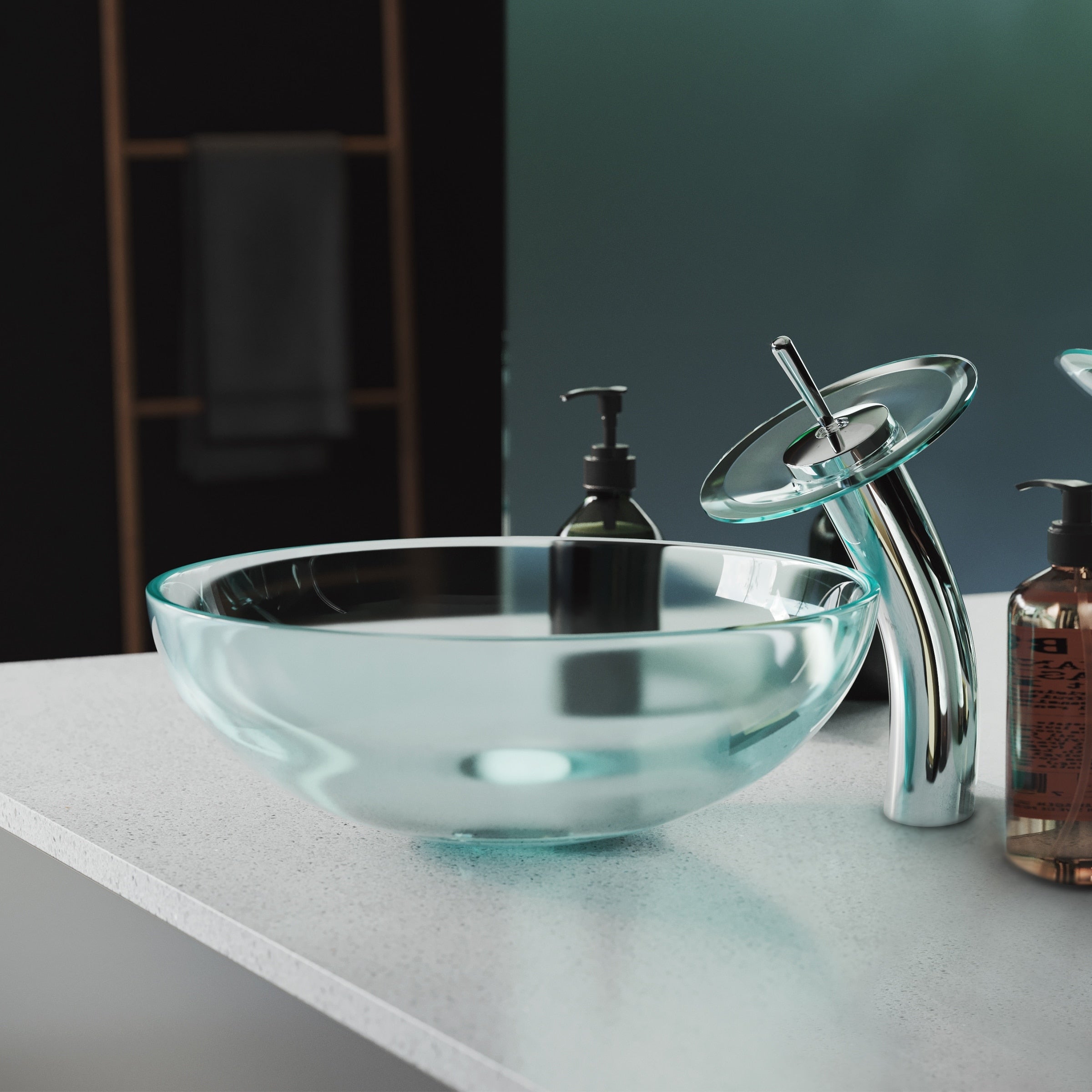 Cascade 16.5 Glass Vessel Sink With Faucet Clear