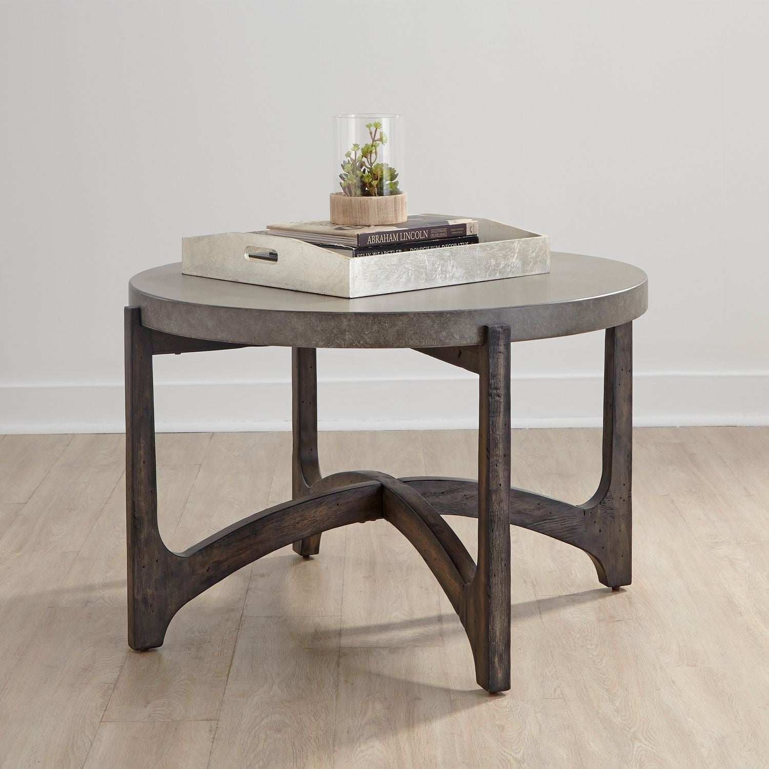 Cascade Wire Brush Rustic Brown Round Cocktail Table