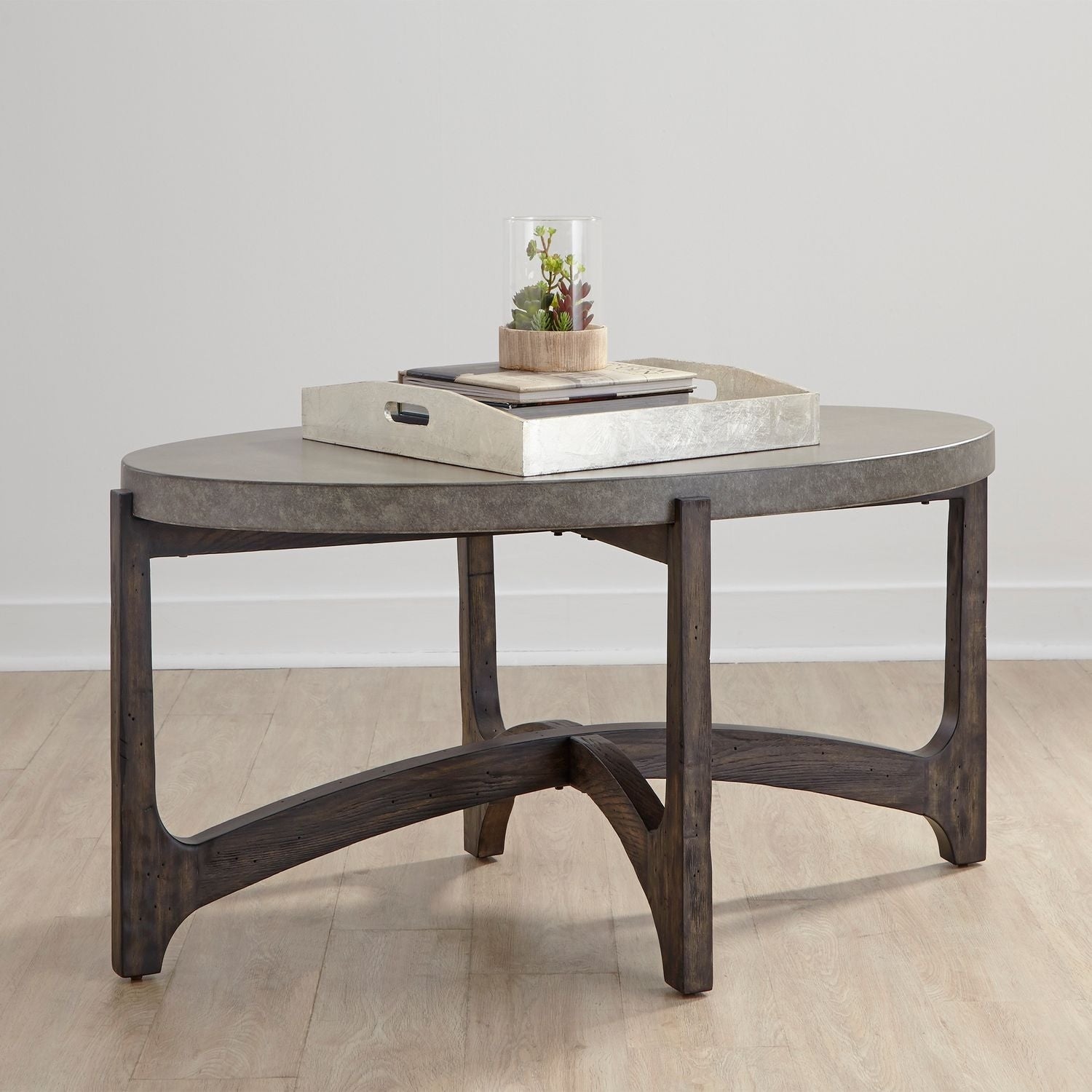 Cascade Wire Brush Rustic Brown Oval Cocktail Table