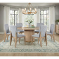 Caspian 7 Piece Dining Set With 59 Round Oak Finish Table 6 Gray Upholstered Dining Chairs