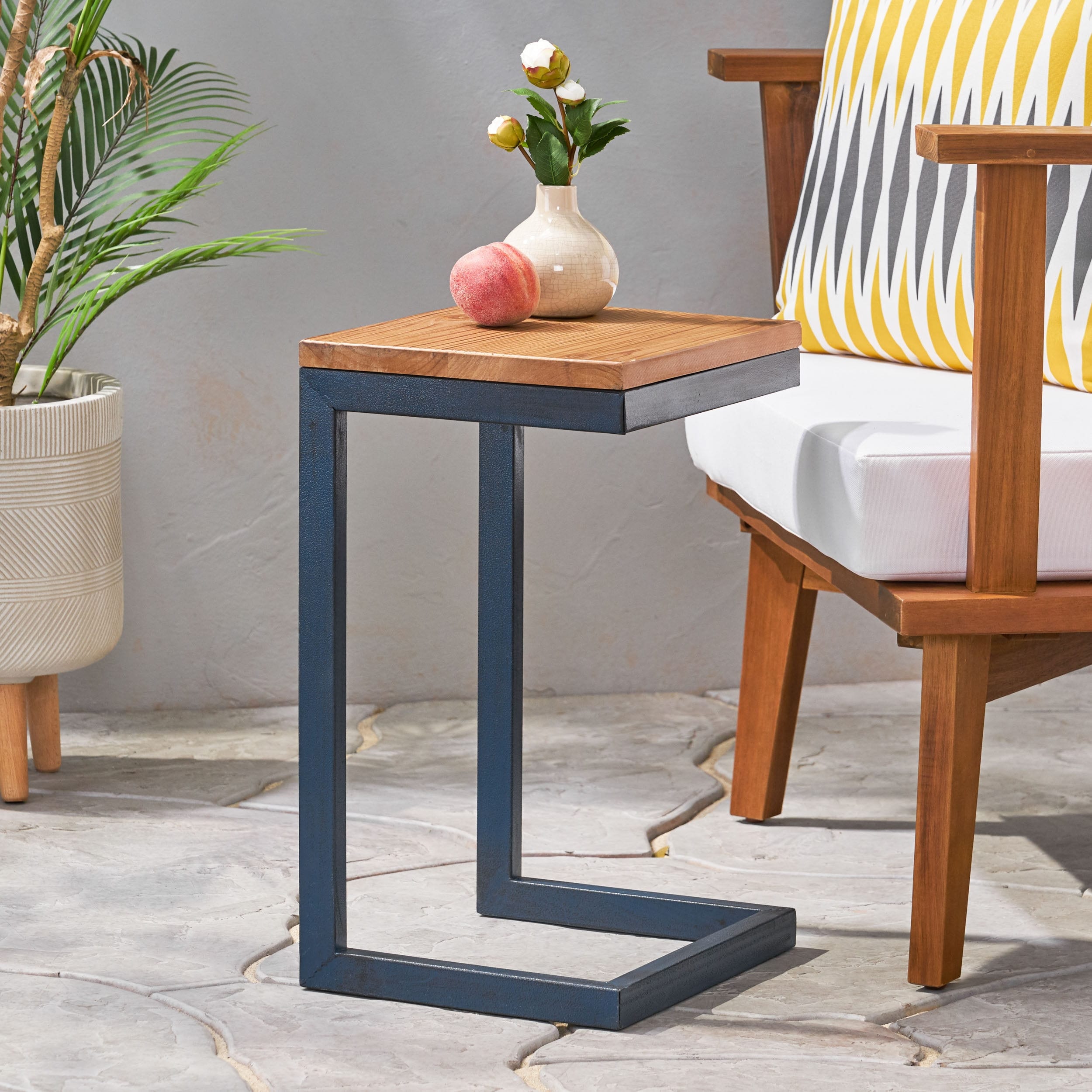 Caspian Outdoor Wood C Shaped Side Table By Christopher Knight Home
