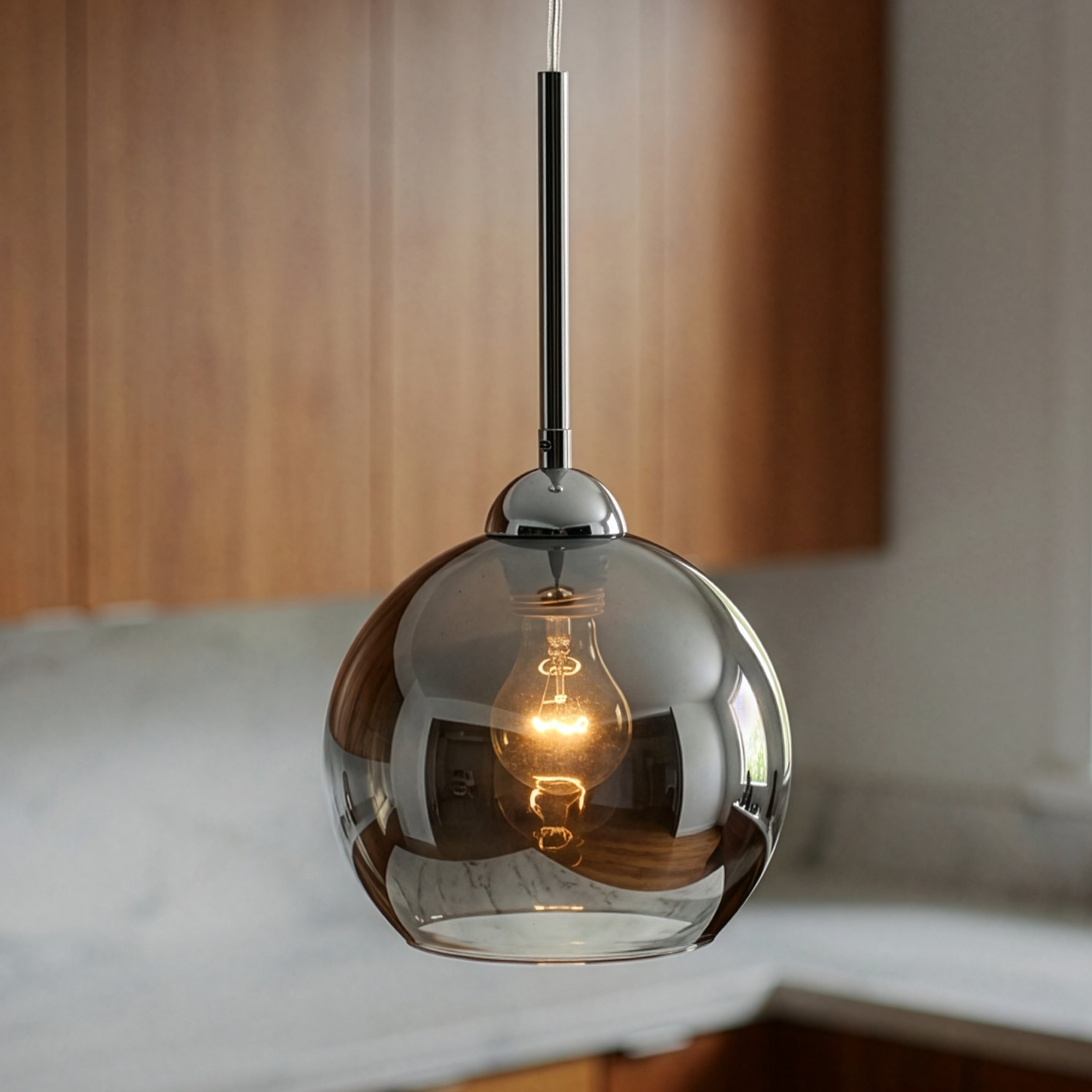Cassandra Polished Chrome Plated Glass 8 In. Wide 1 Light Pendant 8In W X 8In D X 9In H