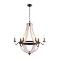 Cassidi 6 Light Chandelier In Antique White Wood And Matte Black Metal
