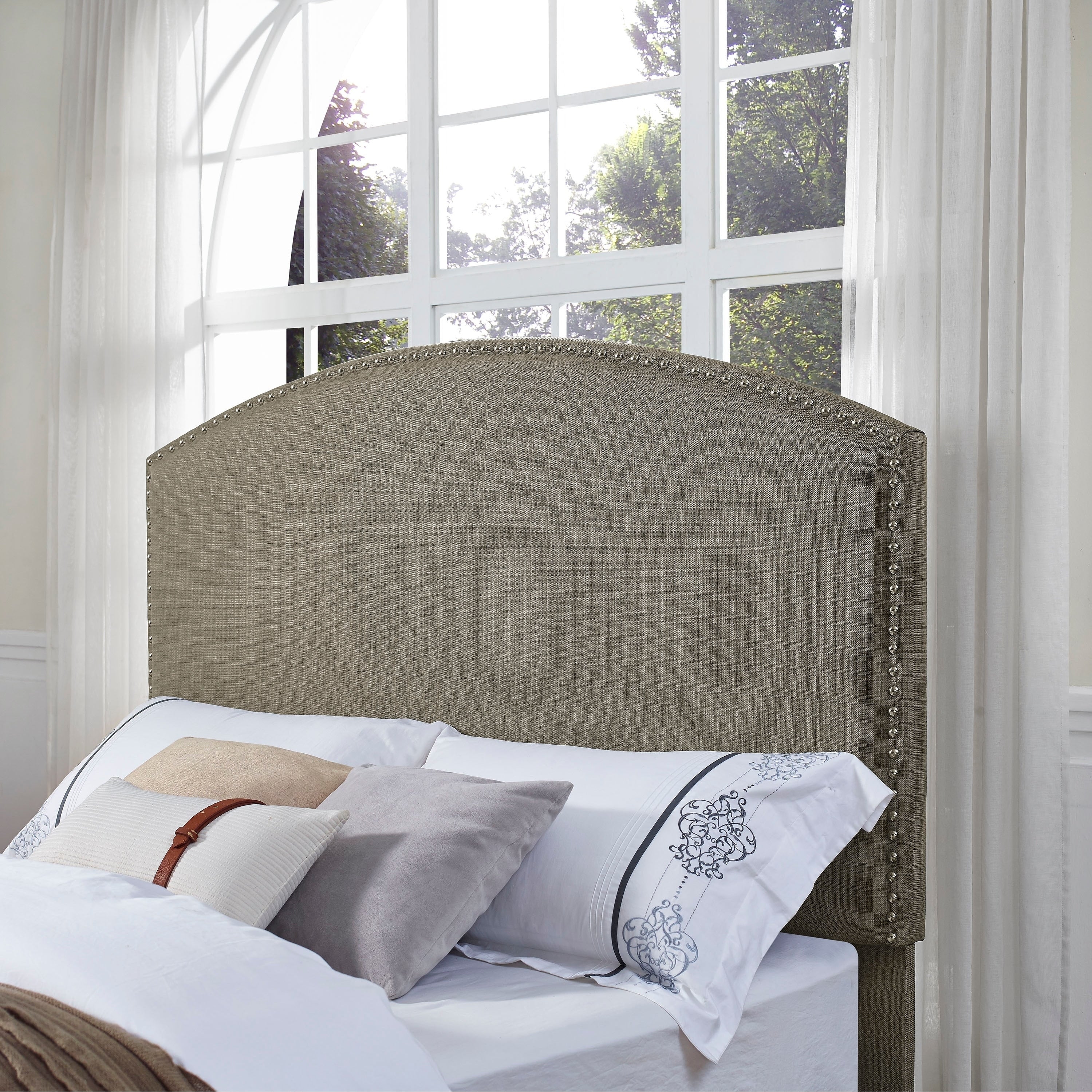 Crosley Furniture Cassie Shadow Grey Linen Curved Upholstered Full Queen Headboard