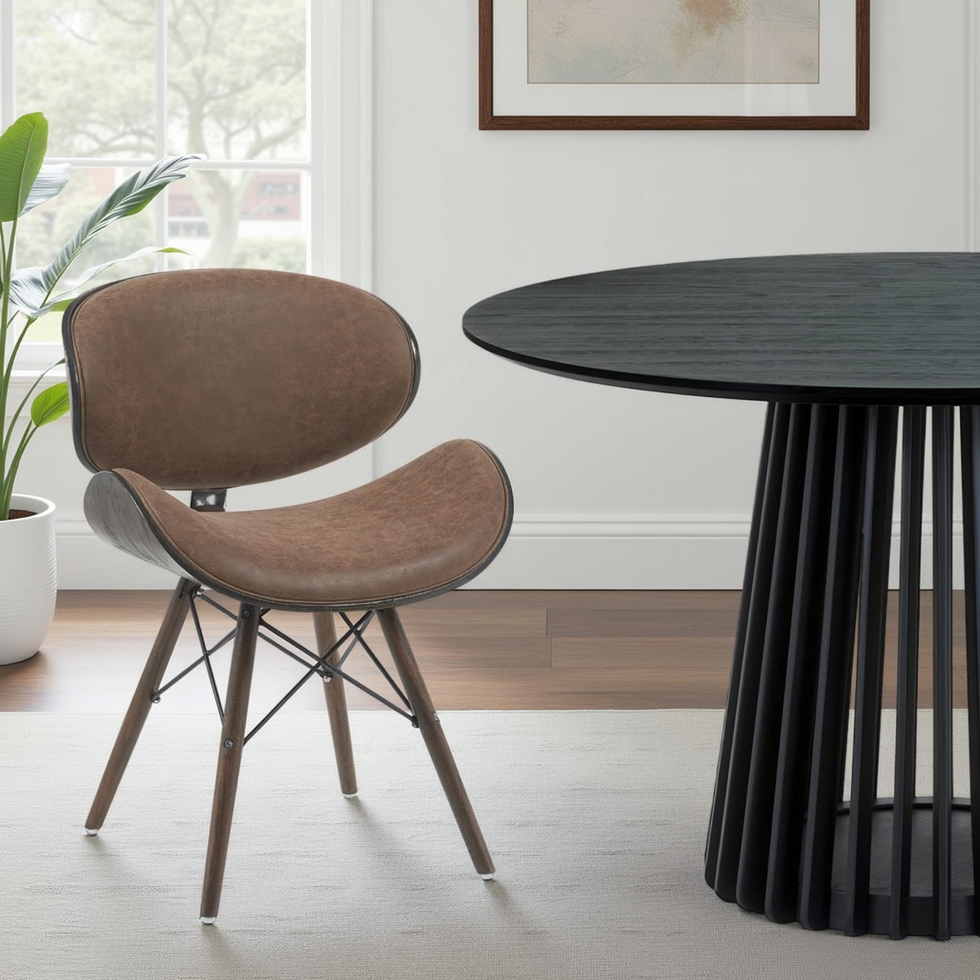 Armen Living Cassie Mid Century Dining Chair In Walnut Wood