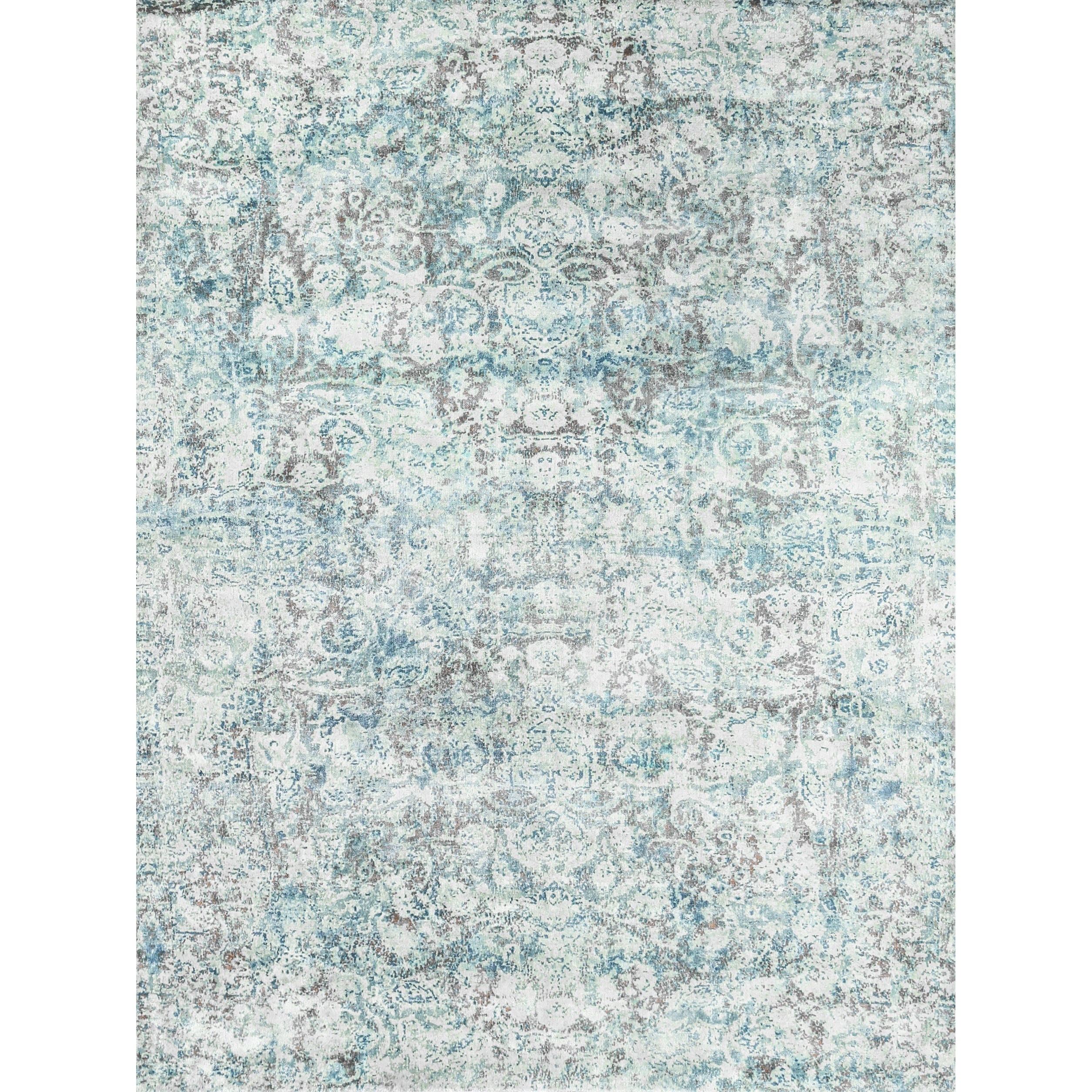 Cassina Handloomed Bamboo Silk Blue Ivory Multi Area Rug 9 X 12