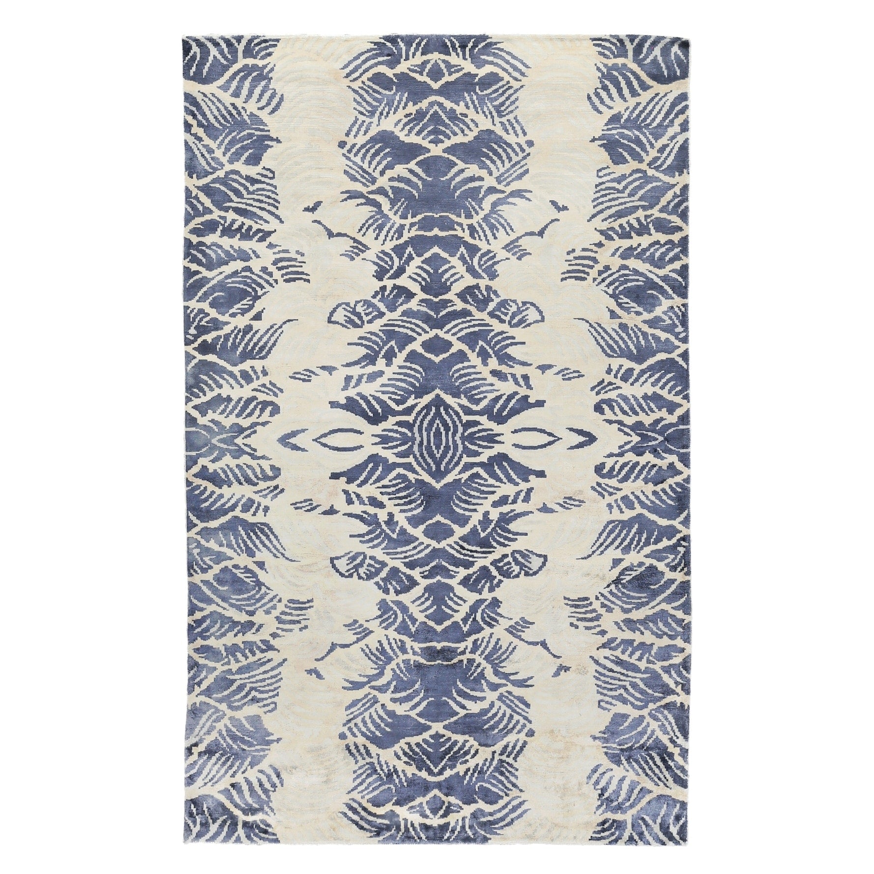 Cassina Handloomed Bamboo Silk Ivory Blue Area Rug 8 X 10