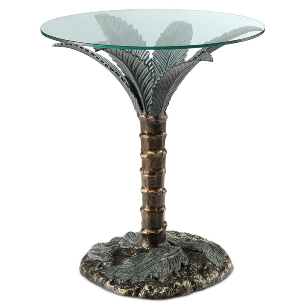 Cast Aluminum Palm Tree Glass Top End Table 21 X 22 X 22 Inches