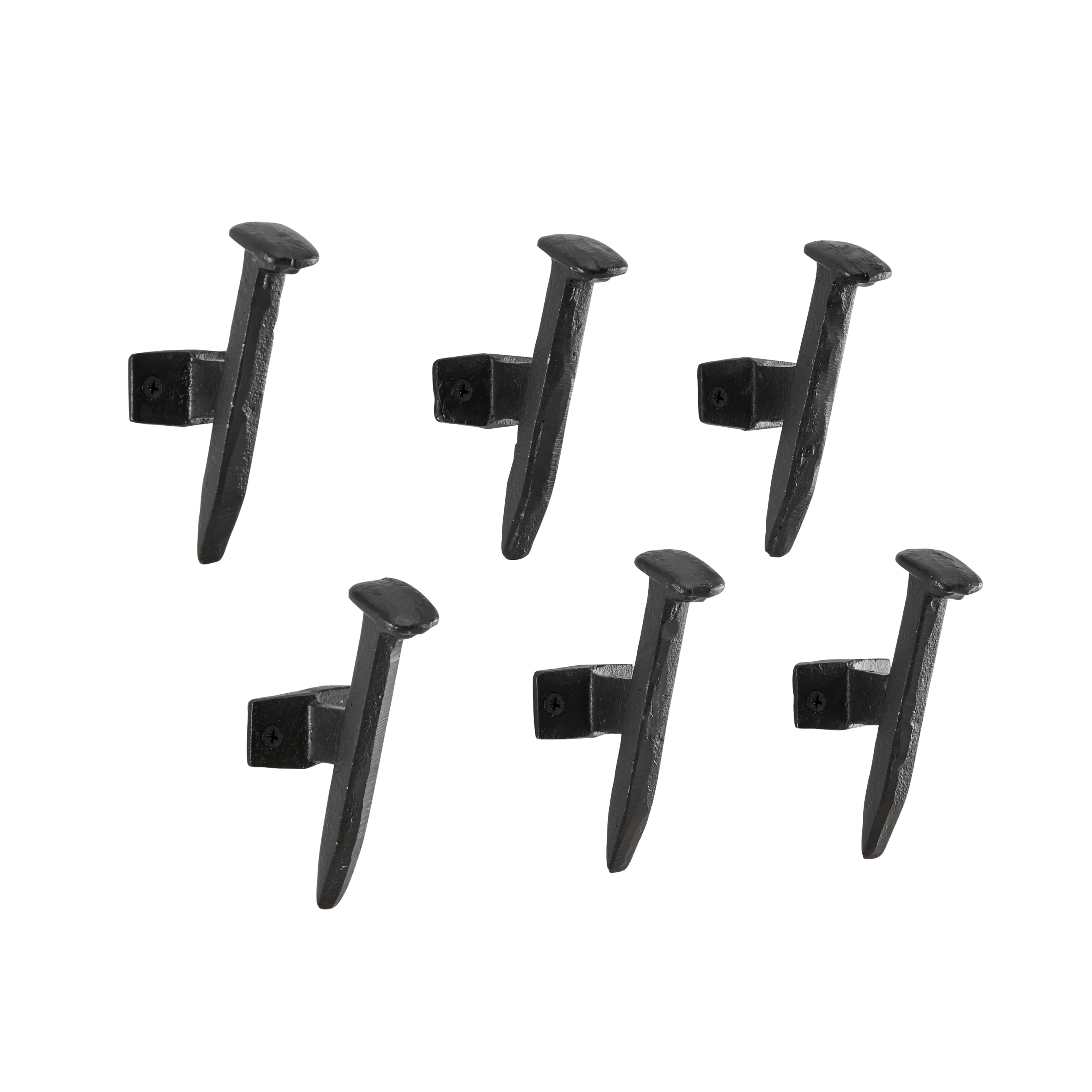 Cast Iron Industrial Railway Nail Head Decorative Wall Hooks Set Of 6