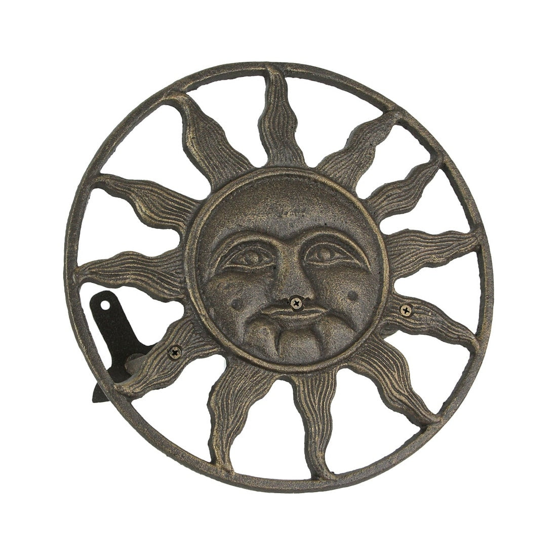 Cast Iron Sun Face Decorative Wall Mounted Hanging Garden Hose Holder Bronze 5.5 X 12 X 12 Inches