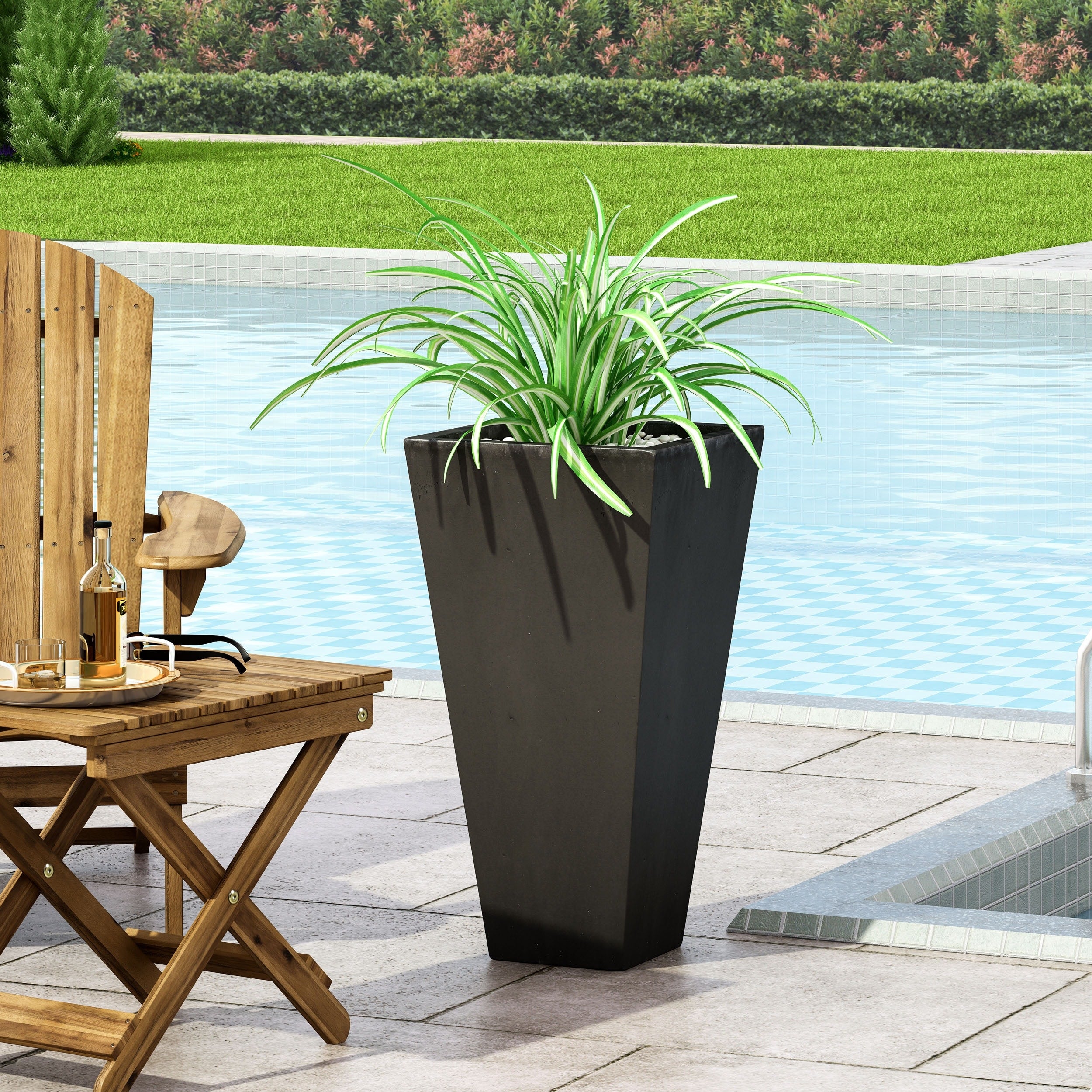 Cast Stone Tapered Planter With Lightweight Concrete Modern Design