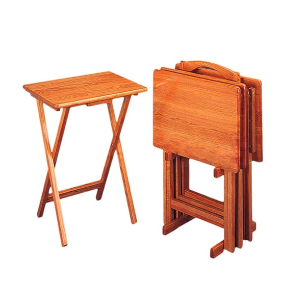 Casual 4 Piece Tray Table Set With Stand