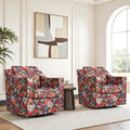 Casual Linen Swivel Upholstered Armchair Floral Striped Accent Chair Set Of 2