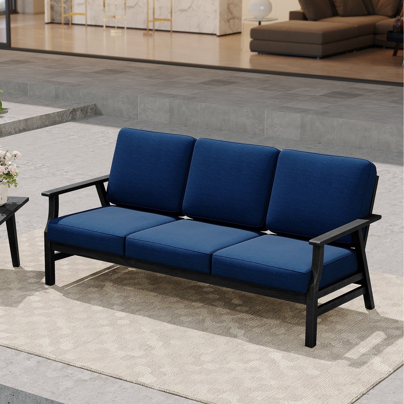 Casual Wood Cushioned 5 Piece Outdoor Patio Conversation Set