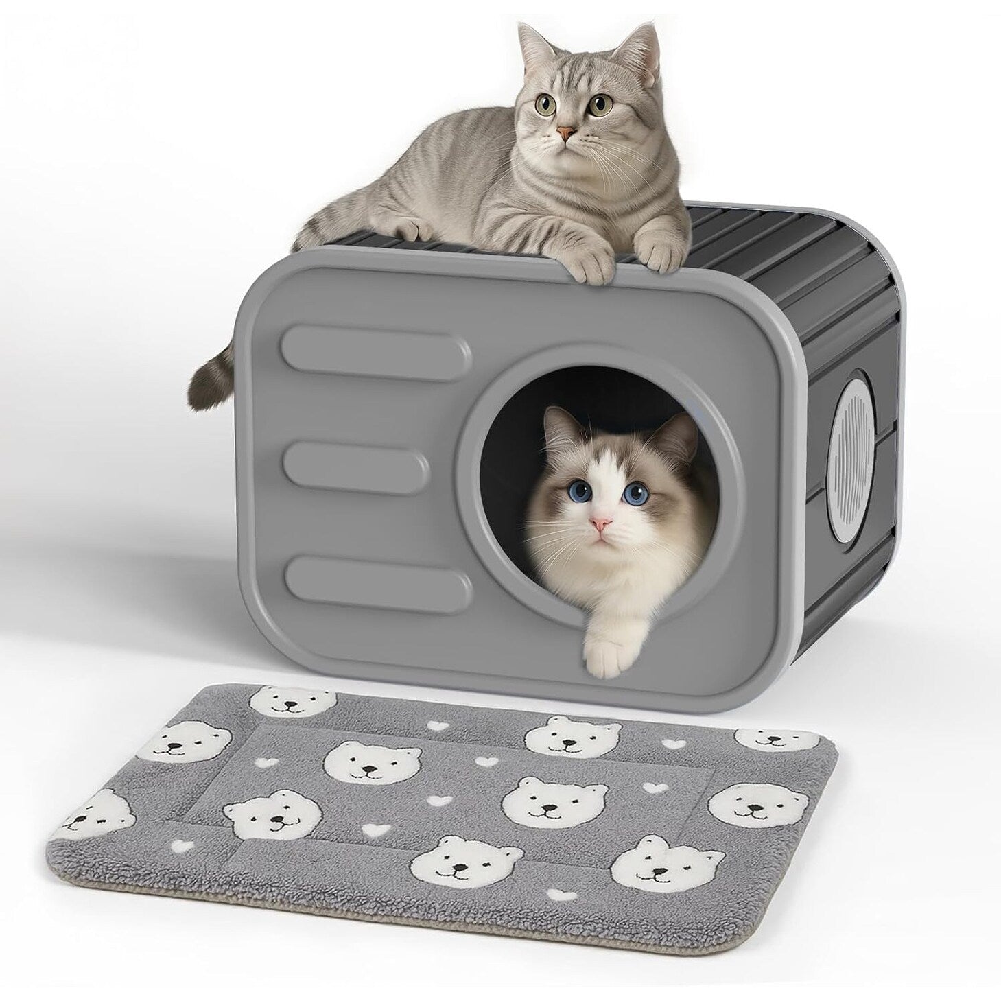 Cat Bed House For Indoor Resin Weatherproof Blue