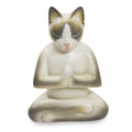 Cat In Meditation Handmade Kitten Kitty Prayer Zen Buddhist White Gray Feline Home Decor Desk Gift Wood Statuette Indonesia