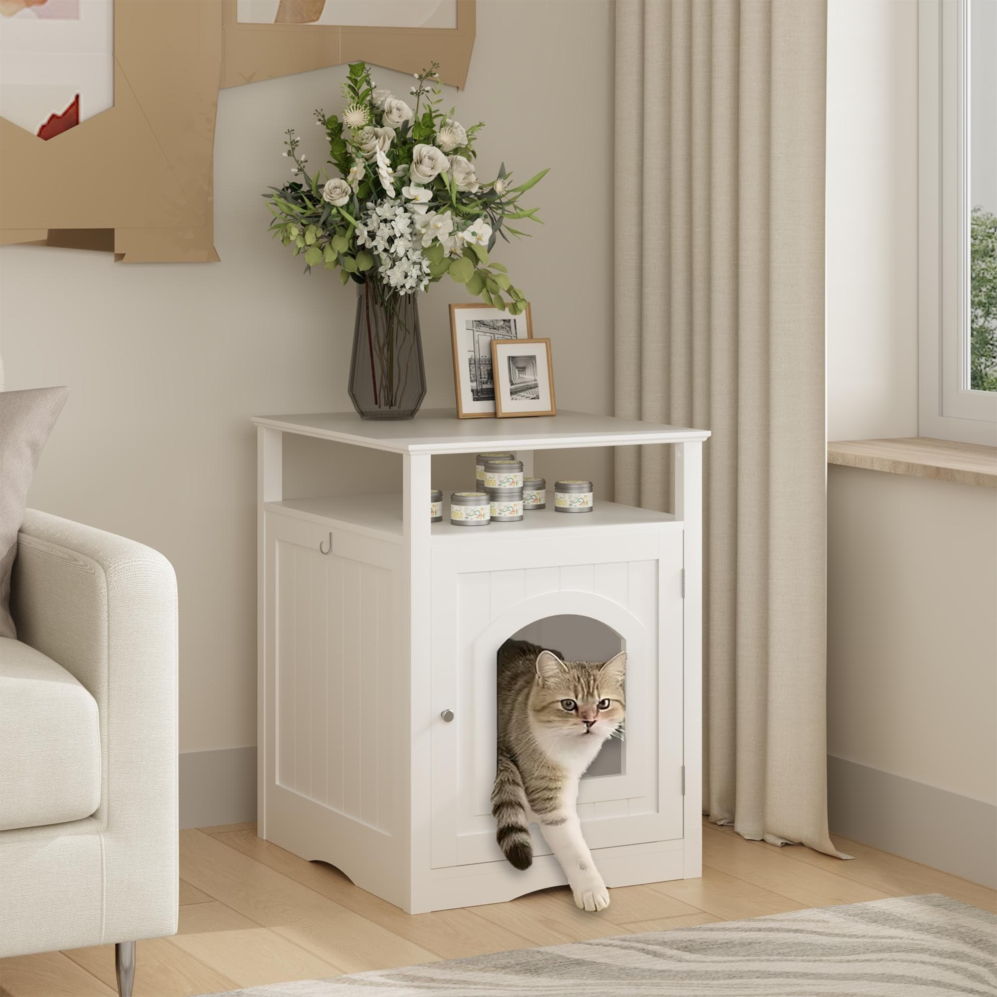 Cat Litter Box Enclosure Furniture Wooden Cat House With Enclosed Cabinet Hidden Litter Box Furniture With Storage Shelf