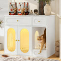 Cat Litter Box Enclosure With Led Light Hidden Litter Box Furniture With Storage Drawers Indoor Pet House With Acrylic Doors