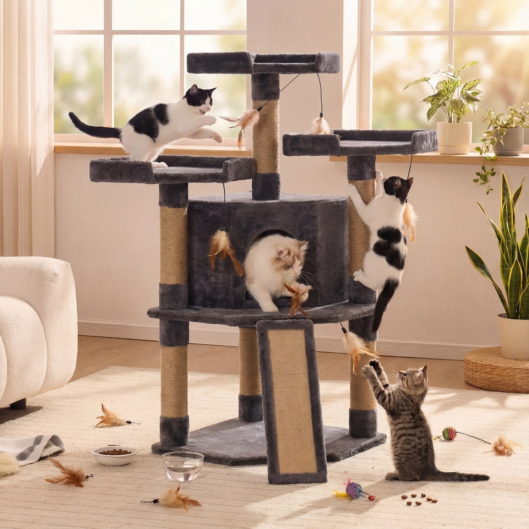 Cat Tree For Indoor Cats 45 Inch Cat Tower With Sisal Scratching Post Cat Play House For Kittens