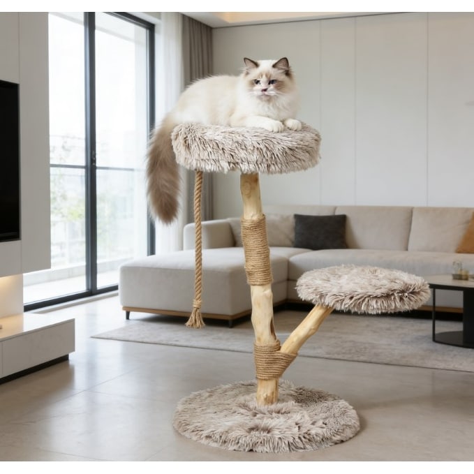 Cat Tree Cat Tree For Indoor Cats With Wooden Scratching Posts Soft And Plush While Featuring Double Cushions