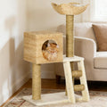 Cat Tree Cattail Weave Cat Tree For Indoor Cats Tower Soft And Plush While Featuring Double Cushions In Basket Bed