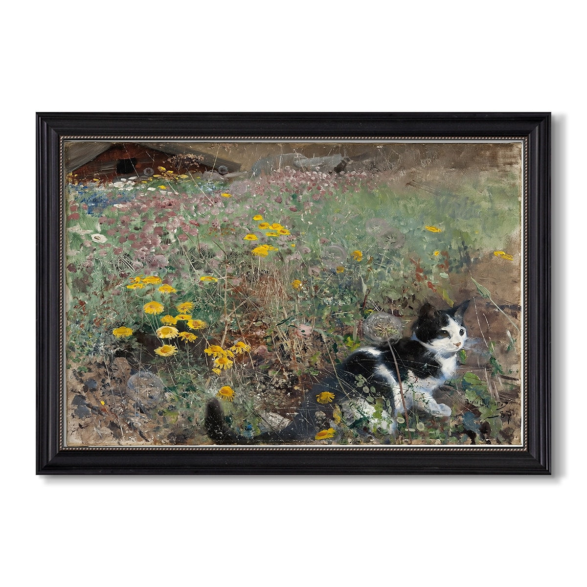 Cat On A Flowery Meadow 1887 Bruno Liljefors Custom Framed Canvas