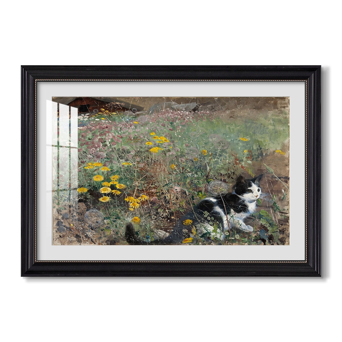 Cat On A Flowery Meadow 1887 Bruno Liljefors Custom Framed Print