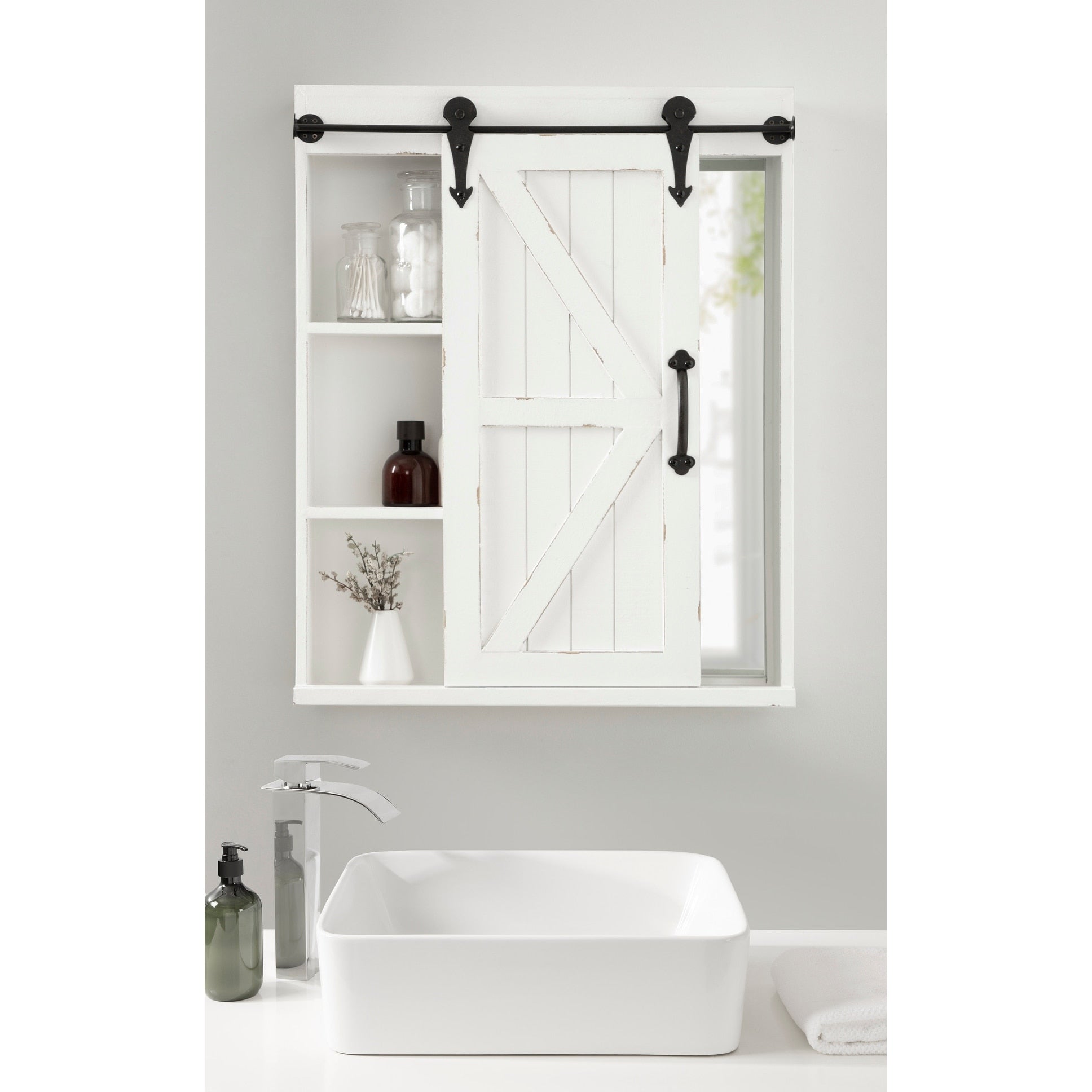 Cates Wood Wall Storage Cabinet With Vanity Mirror And Barn Door