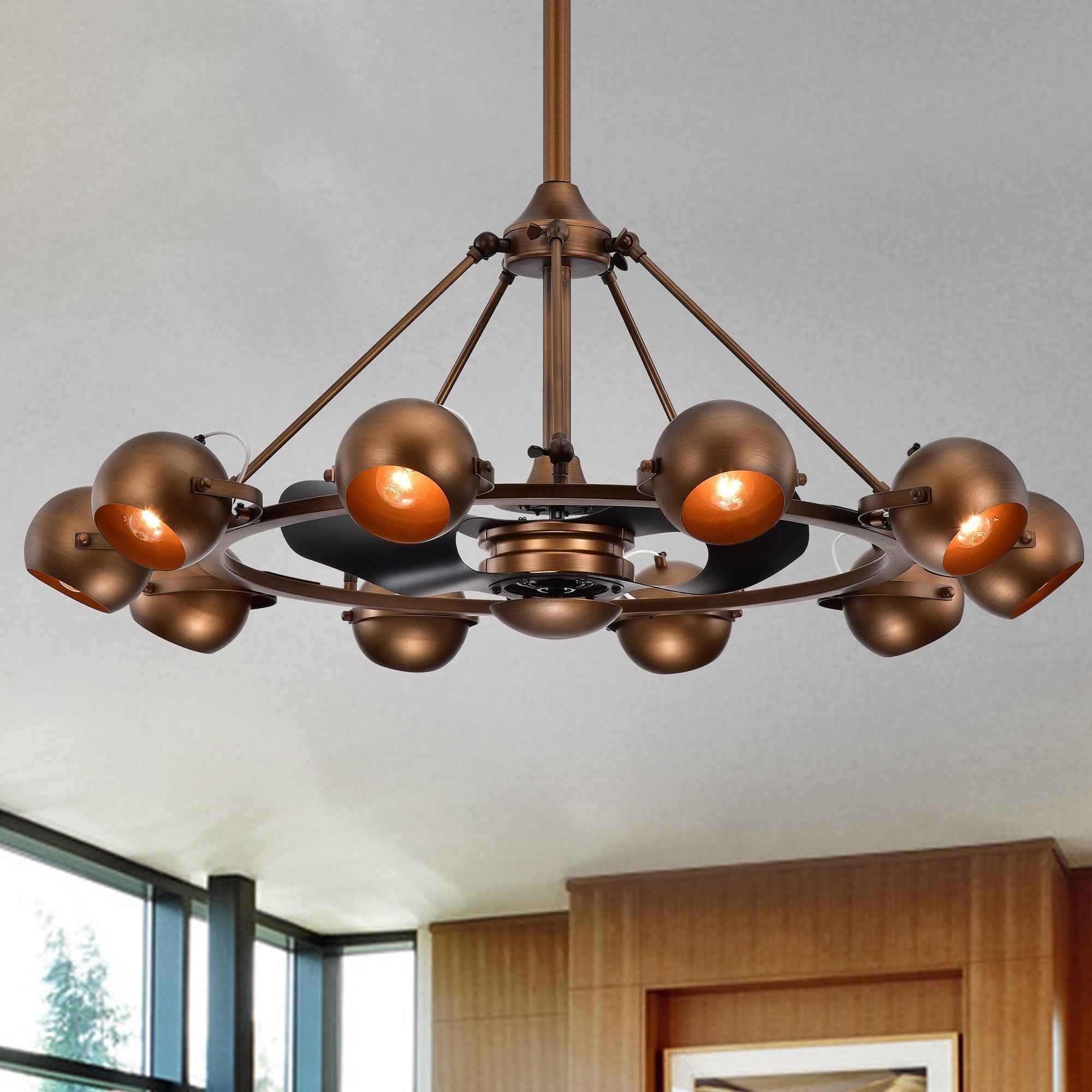 Cath Satin Bronze 39 Inch Fandelier With 3 Fan Blade And 10 Light
