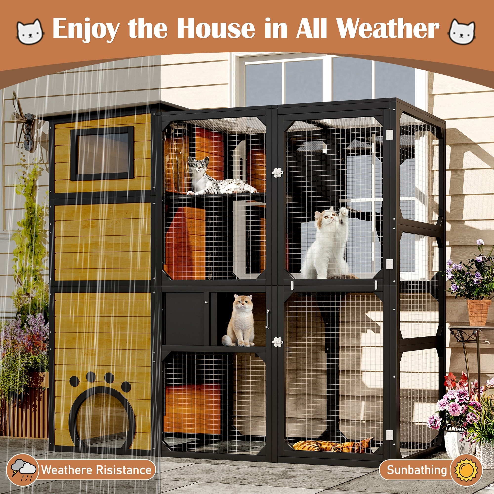 Catio Outdoor Cat Enclosure With Window Access Outdoor Insulated Cat House For Multiple Cats Cat Patio With Platforms