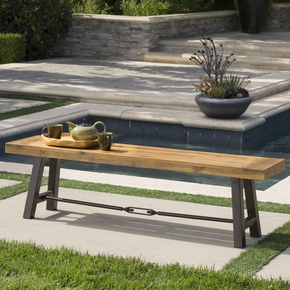 Catriona Outdoor Acacia Wood Rustic Bench By Christopher Knight Home