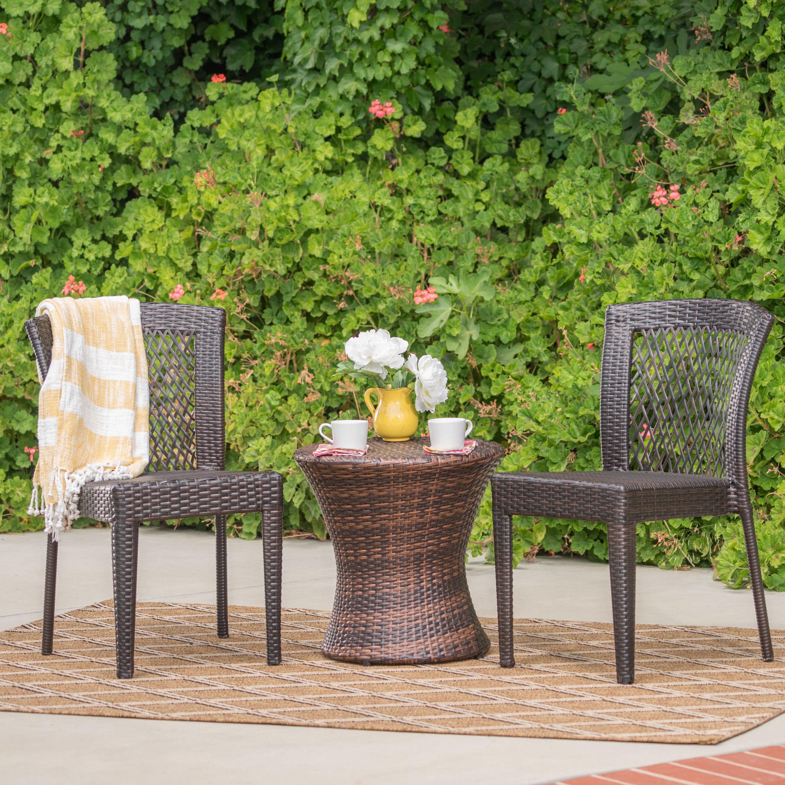 Catskills Outdoor 3 Piece Round Wicker Bistro Chat Set By Christopher Knight Home
