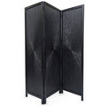 Cava 3 Panel Folding Room Divider Screen Sunburst Design Black Mango Wood 60X72 Inch