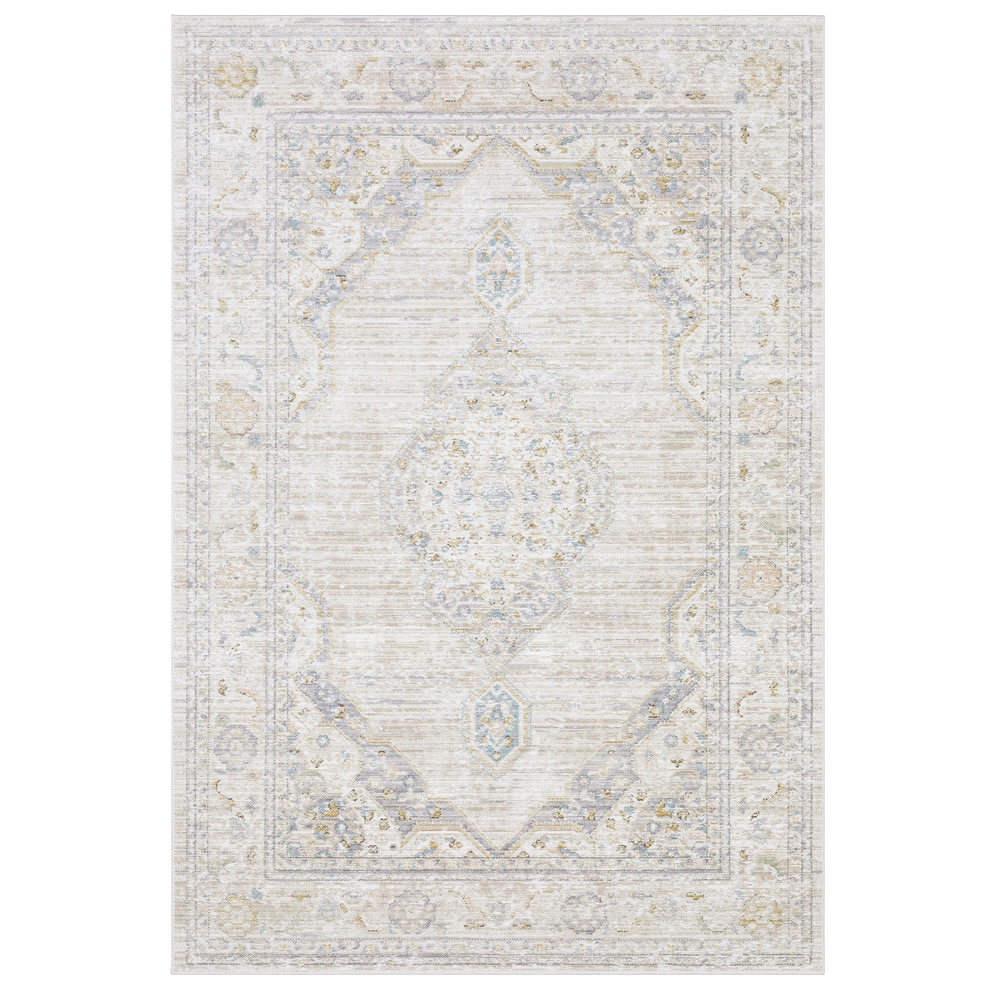 Cavett Vintage Medallion Beige Blue Area Rug
