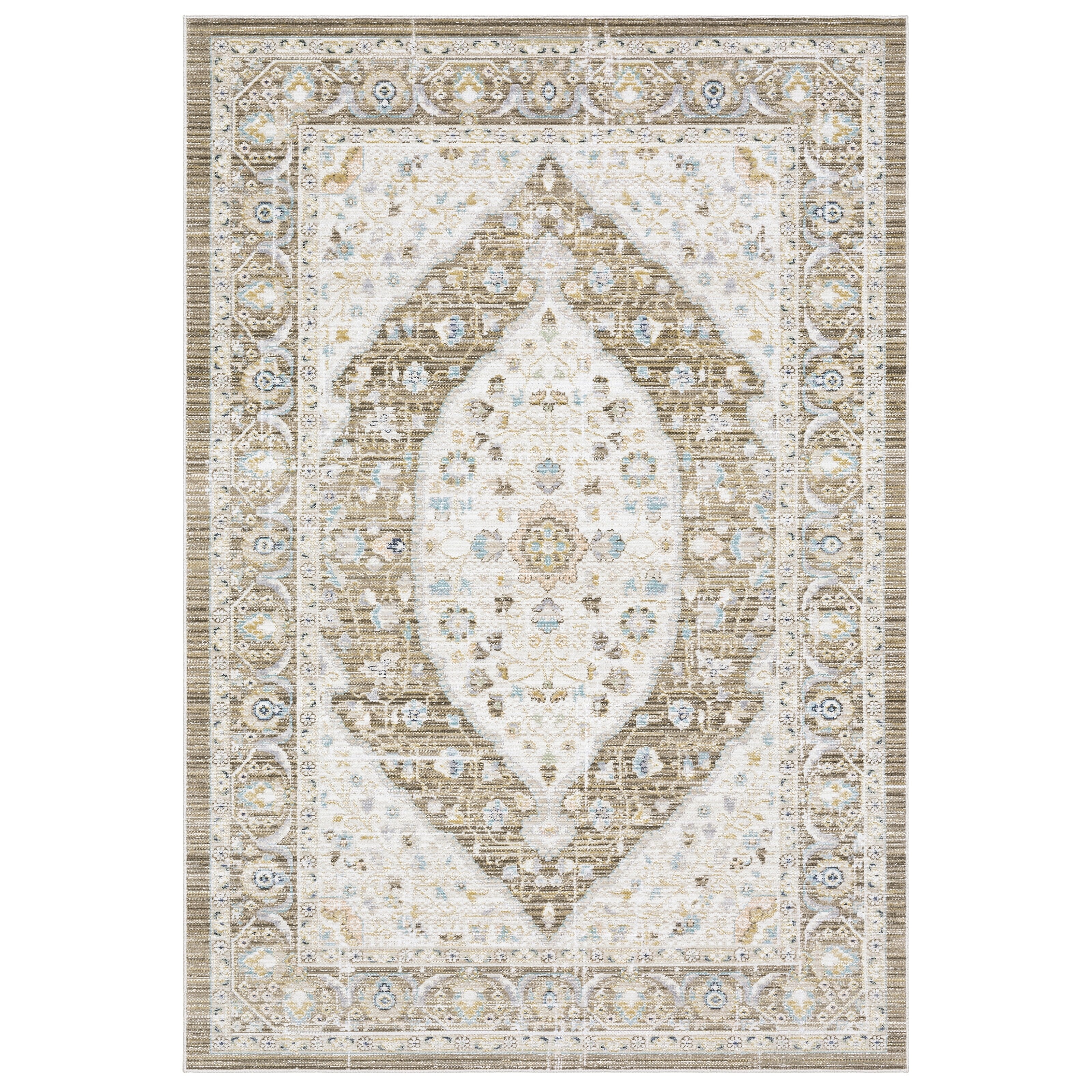 Cavett Vintage Medallion Brown Blue Area Rug