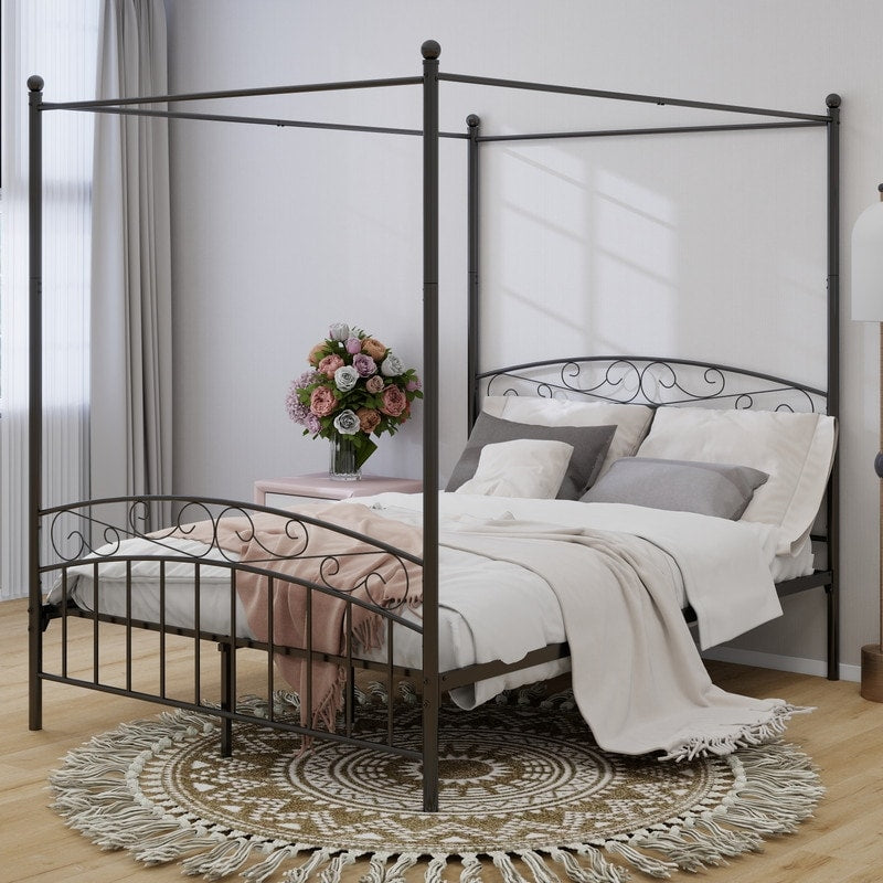 Caxkun Canopy Bed Frame Four Poster Metal Platform Bed