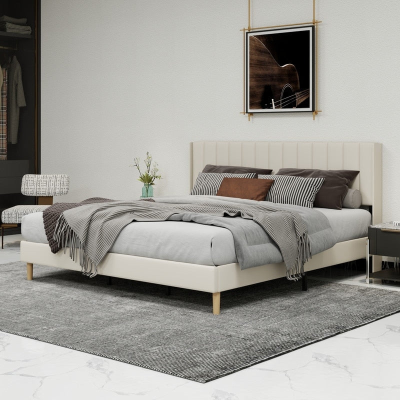 Caxkun Upholstered Platform Bed Frame With Wingback Headboard