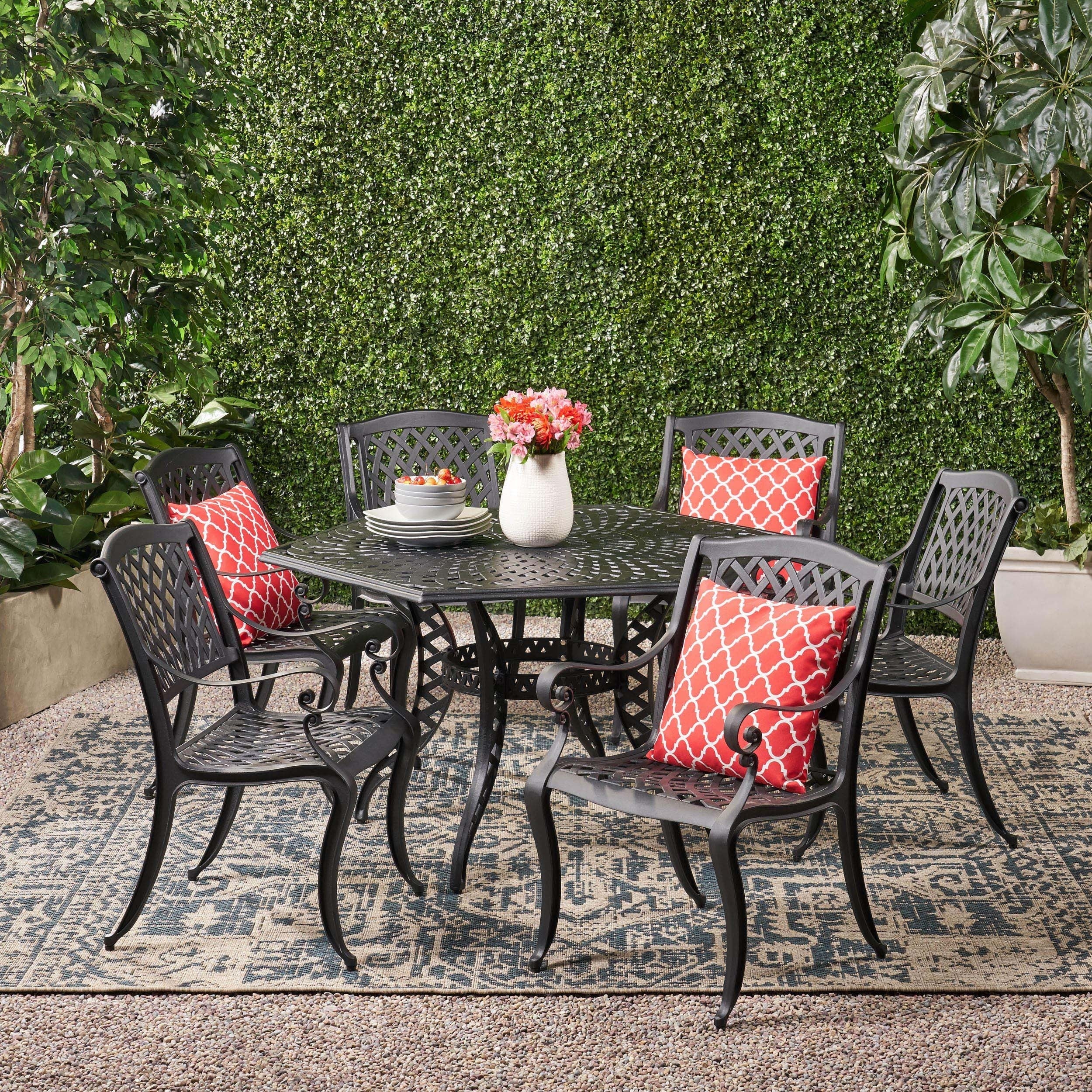 Outdoor Cayman 7 Piece Cast Aluminum Bronze Dining Set By Christopher Knight Home