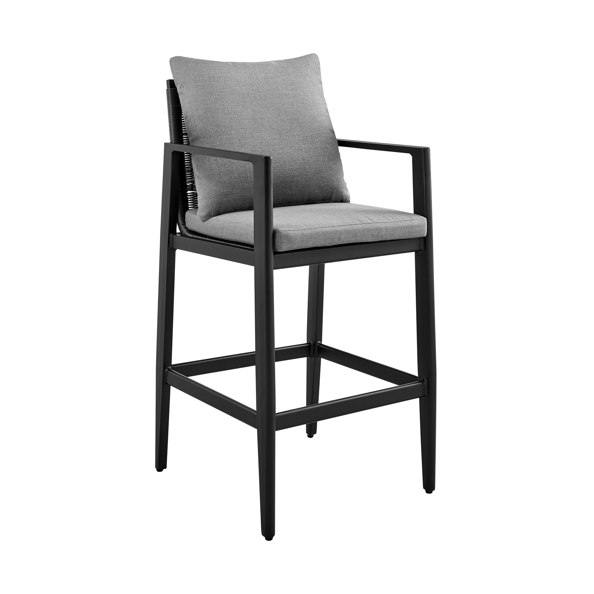 Cayman Outdoor Patio Counter Height Bar Stool In Aluminum With Gray Cushions Set Of 2