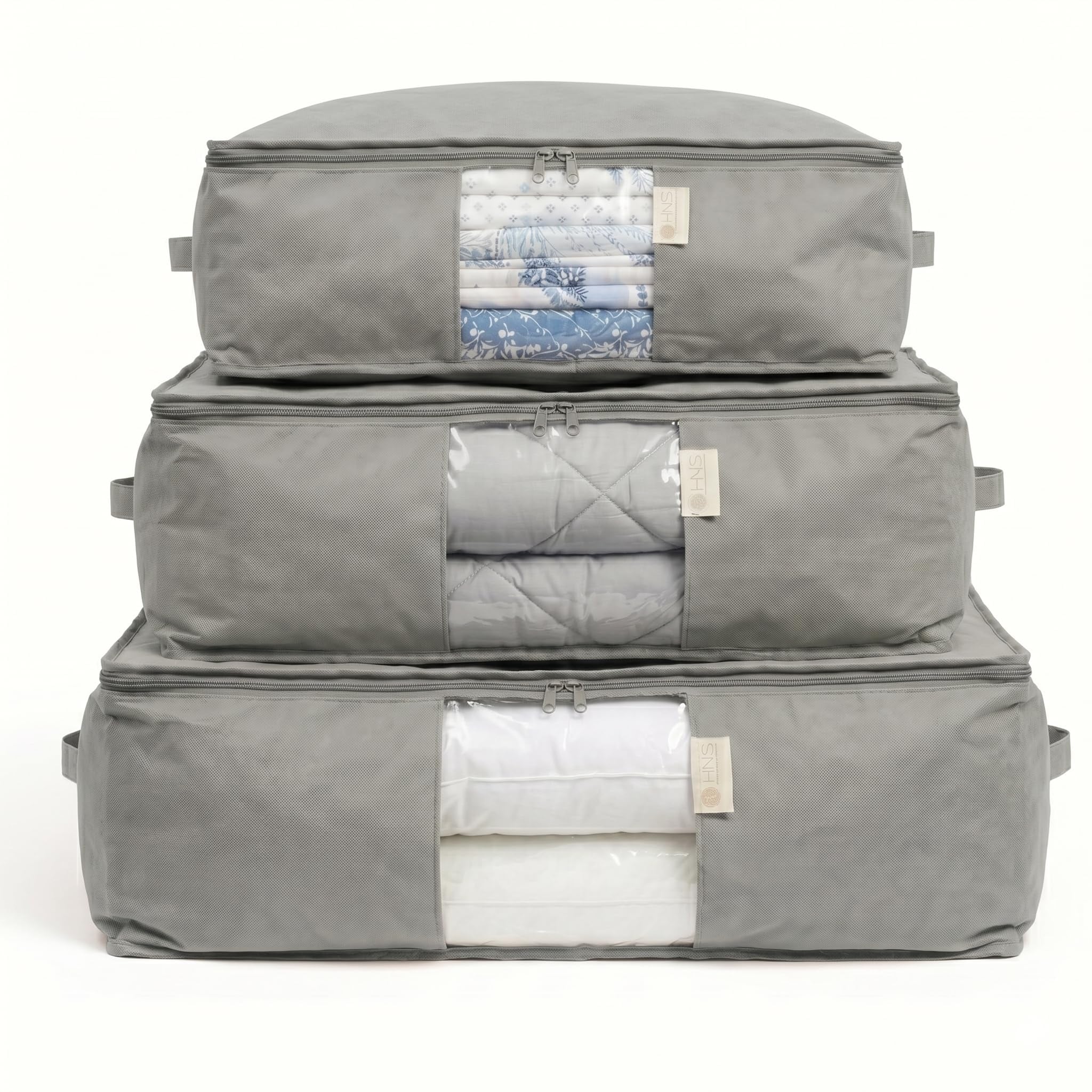 Cedar Bedding Storage Bag Organizer Set Of 3 For Sheets Comforters And Pillows With Clear Window And Handles