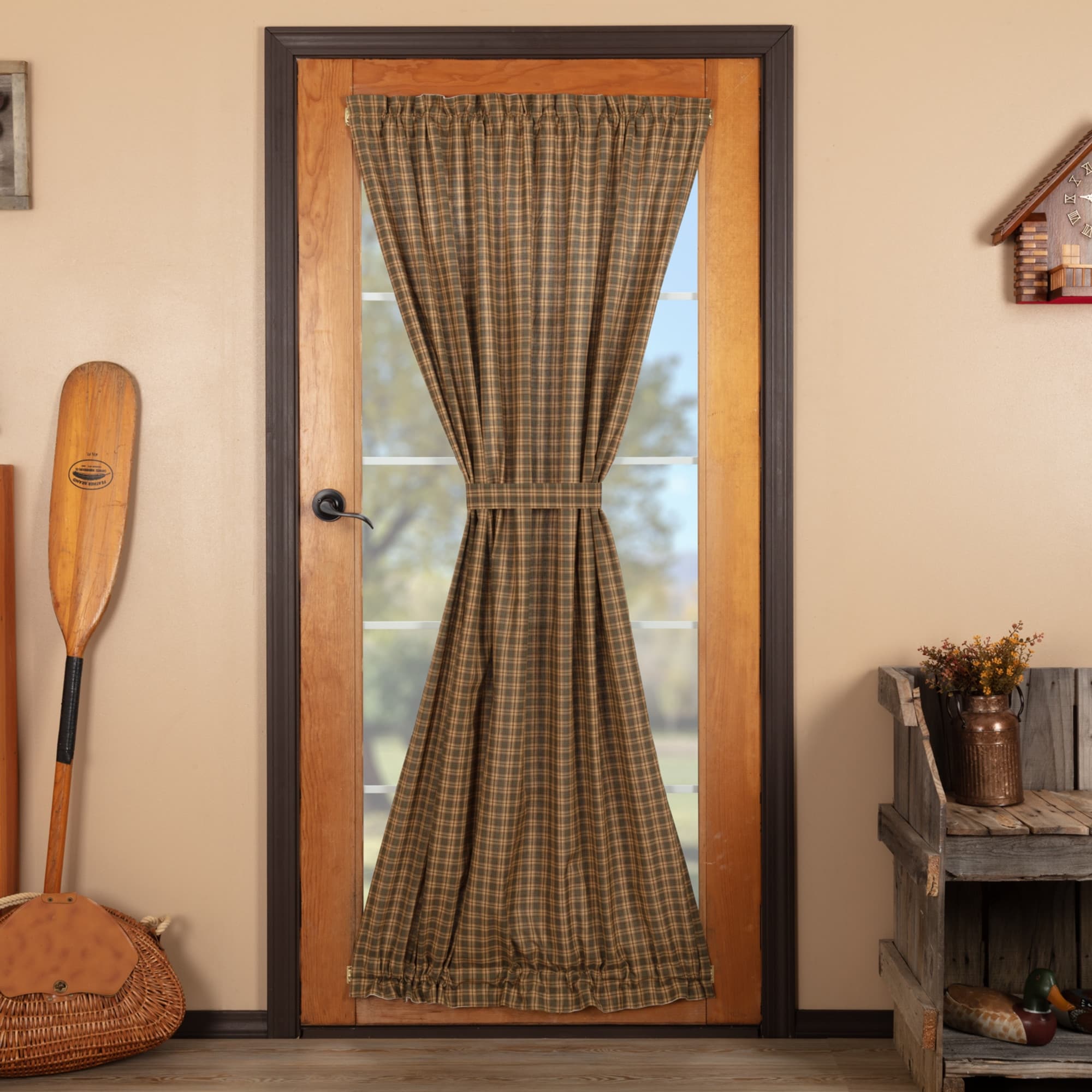 Green Rustic Curtains Ridgeline Door Panel Rod Pocket Cotton Plaid