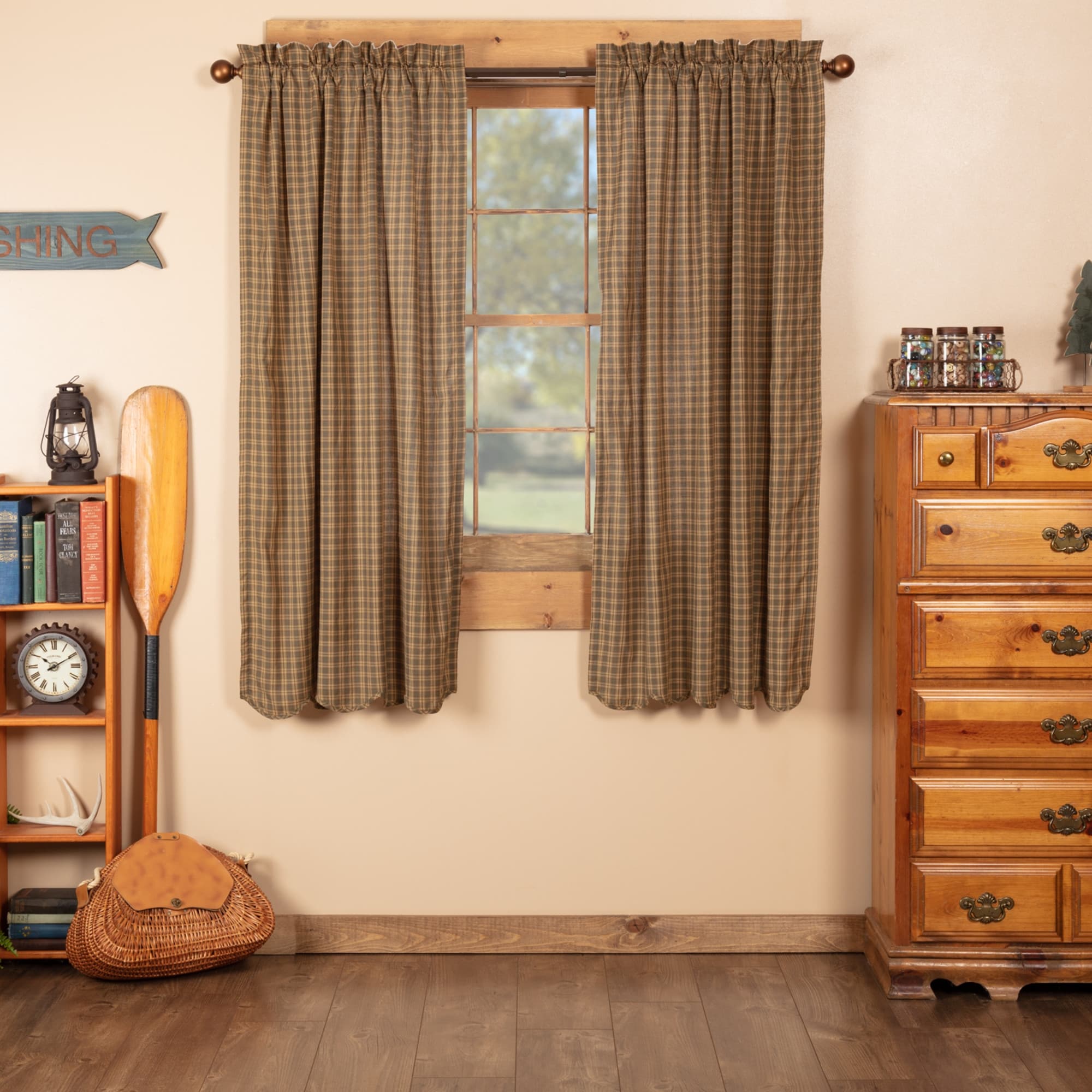 Green Rustic Curtains Ridgeline Panel Pair Rod Pocket Cotton Plaid