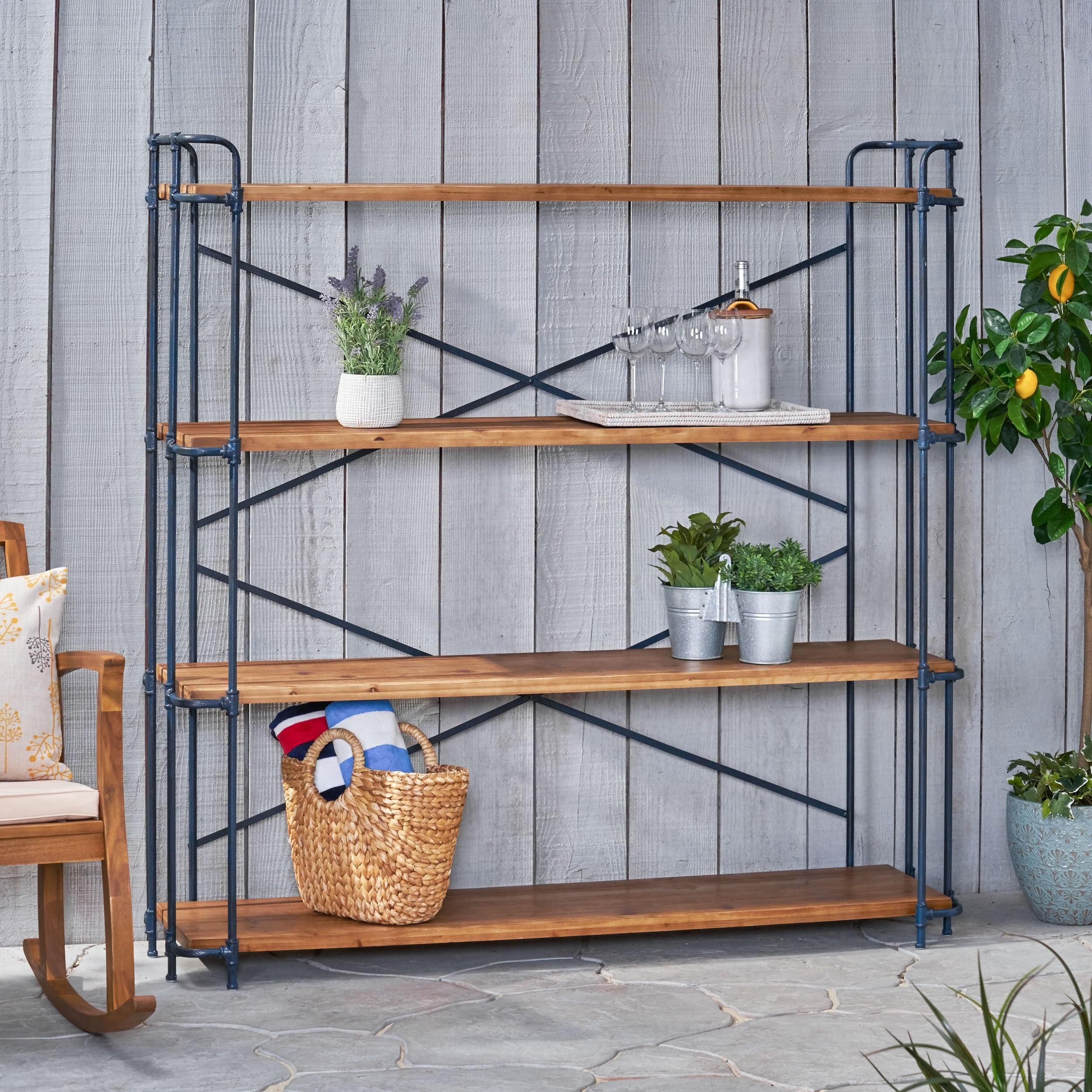 Yorktown Outdoor Antique Iron 4 Shelf Industrial Rack By Christopher Knight Home