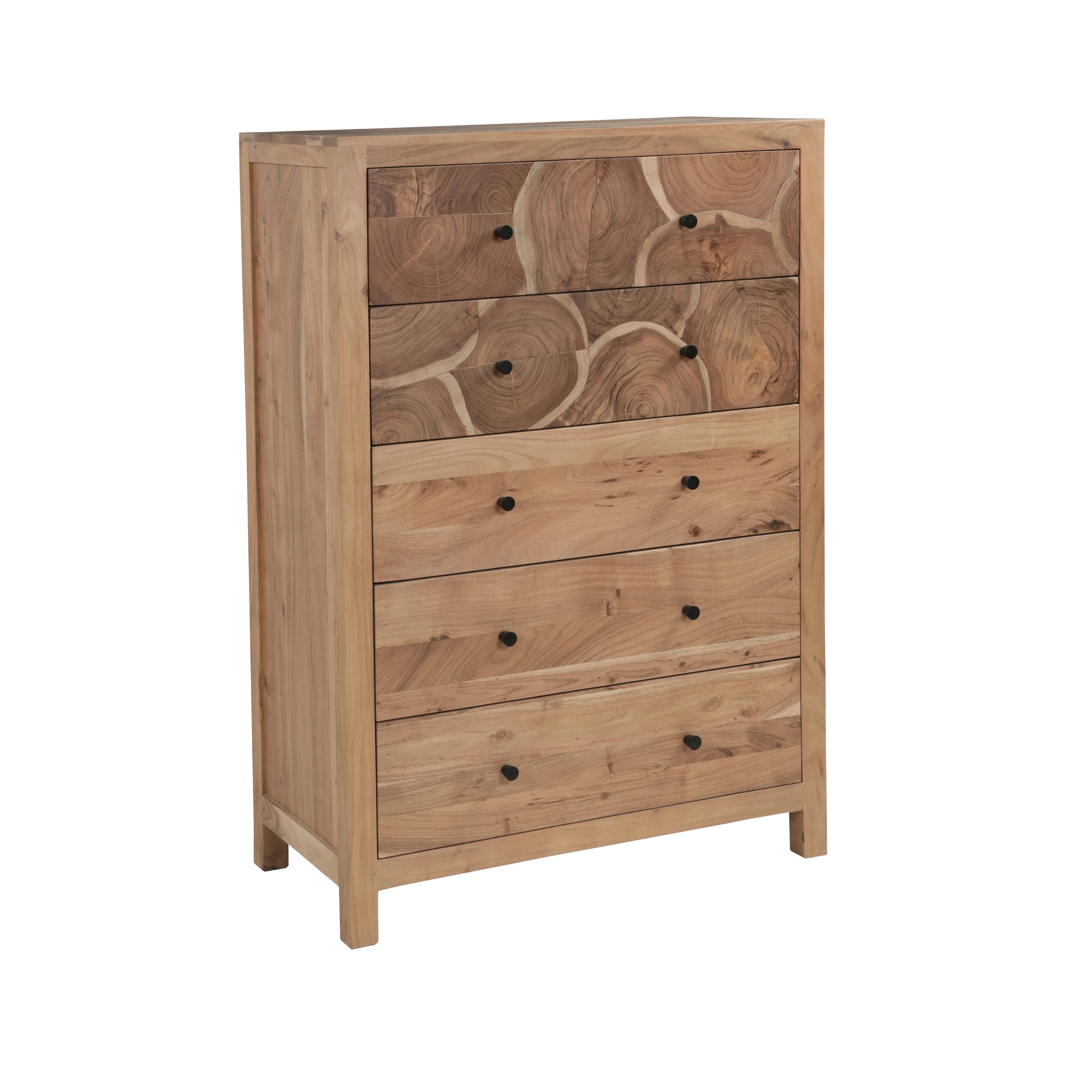 Cedric Acacia Wood 5 Drawer Chest With Live Edge Detail