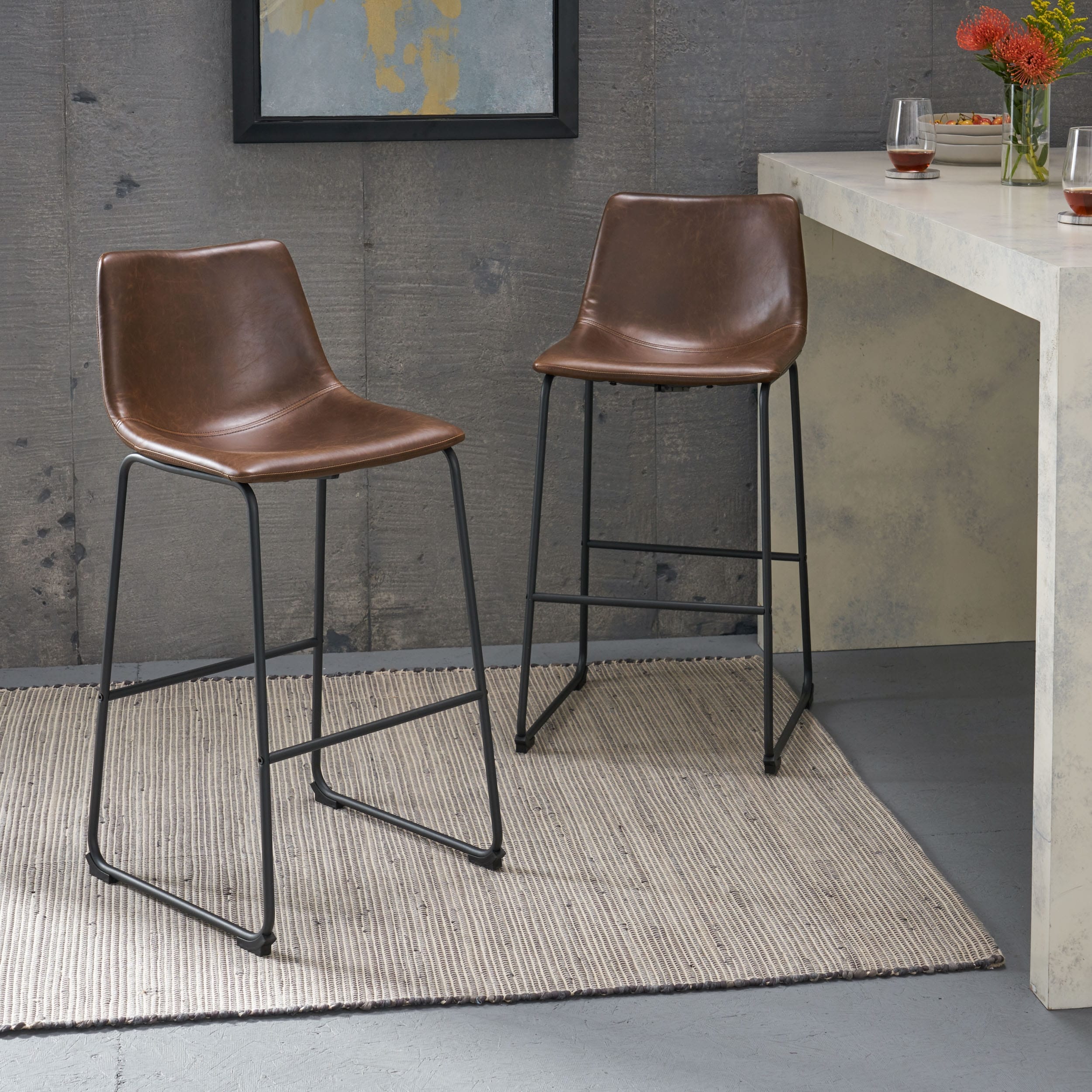 Cedric 30 Inch Faux Leather Barstool Set Of 2 By Christopher Knight Home