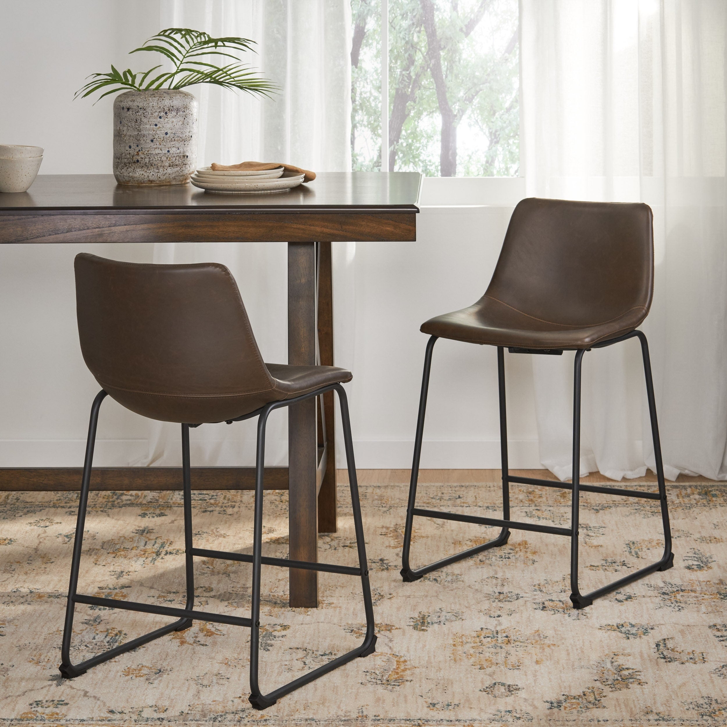 Cedric 24 Inch Faux Leather Counter Stool By Christopher Knight Home Set Of 2